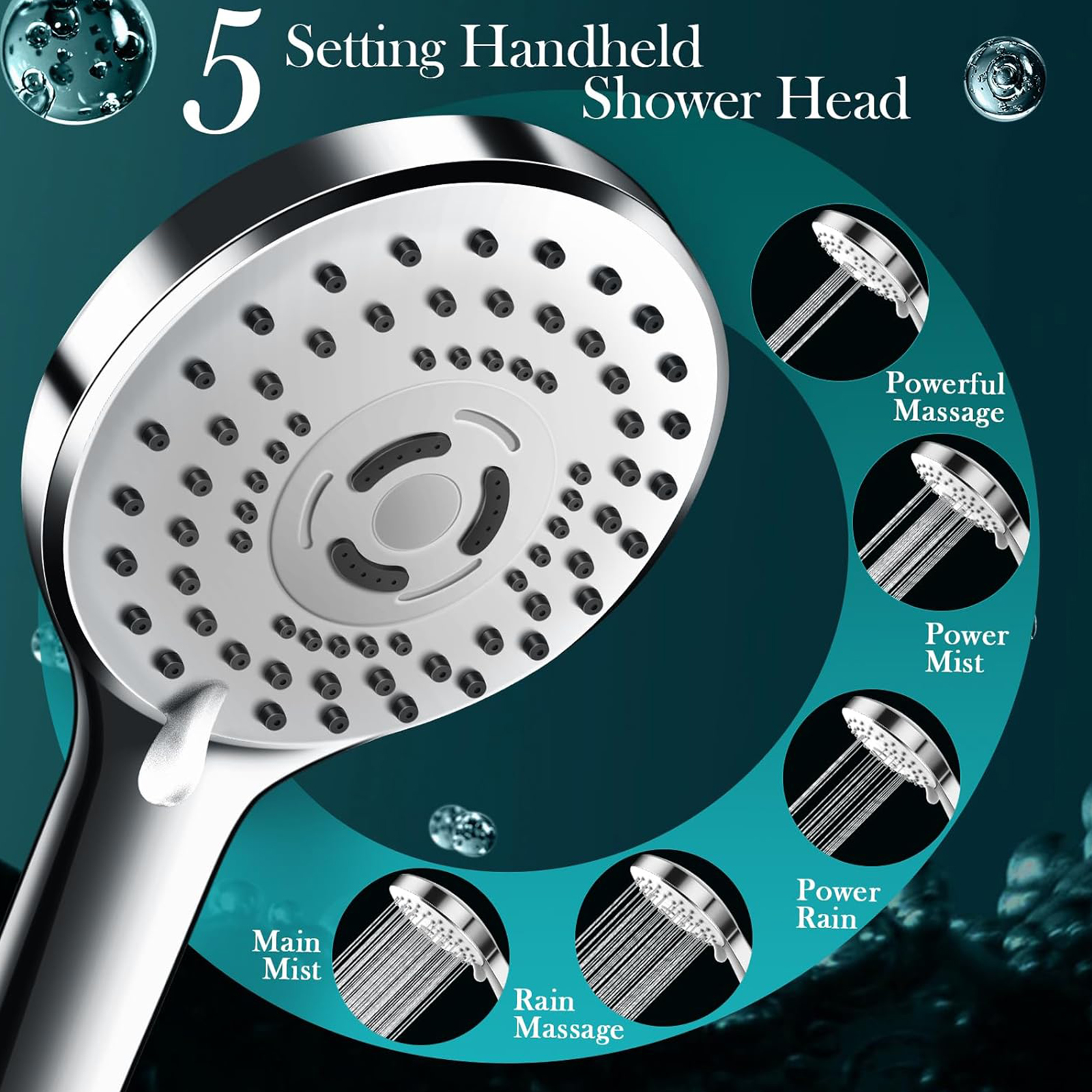 12'' Rain Shower Head Combo, High Pressure Rainfall Shower Head with 16'' Flexible Adjustment of Height/Angle Upgraded Extension Arm and 5 Setting Spray Handheld Shower Head, Anti-leak (Chrome)