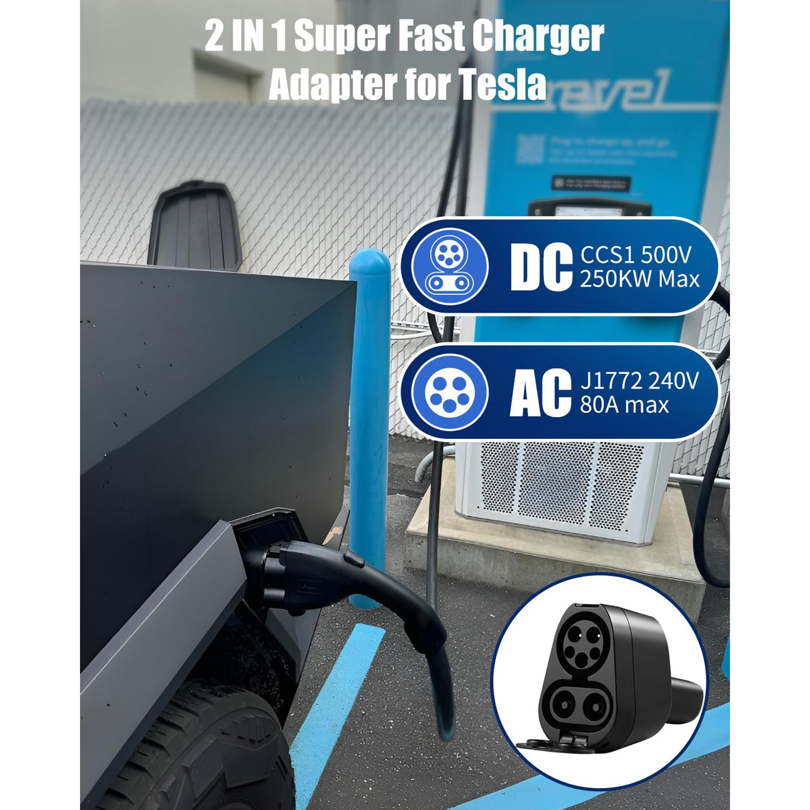 NUOVEPE 2 in 1 CCS & J1772 to Tesla Charger Adapter, 250KW Max Fast Charger