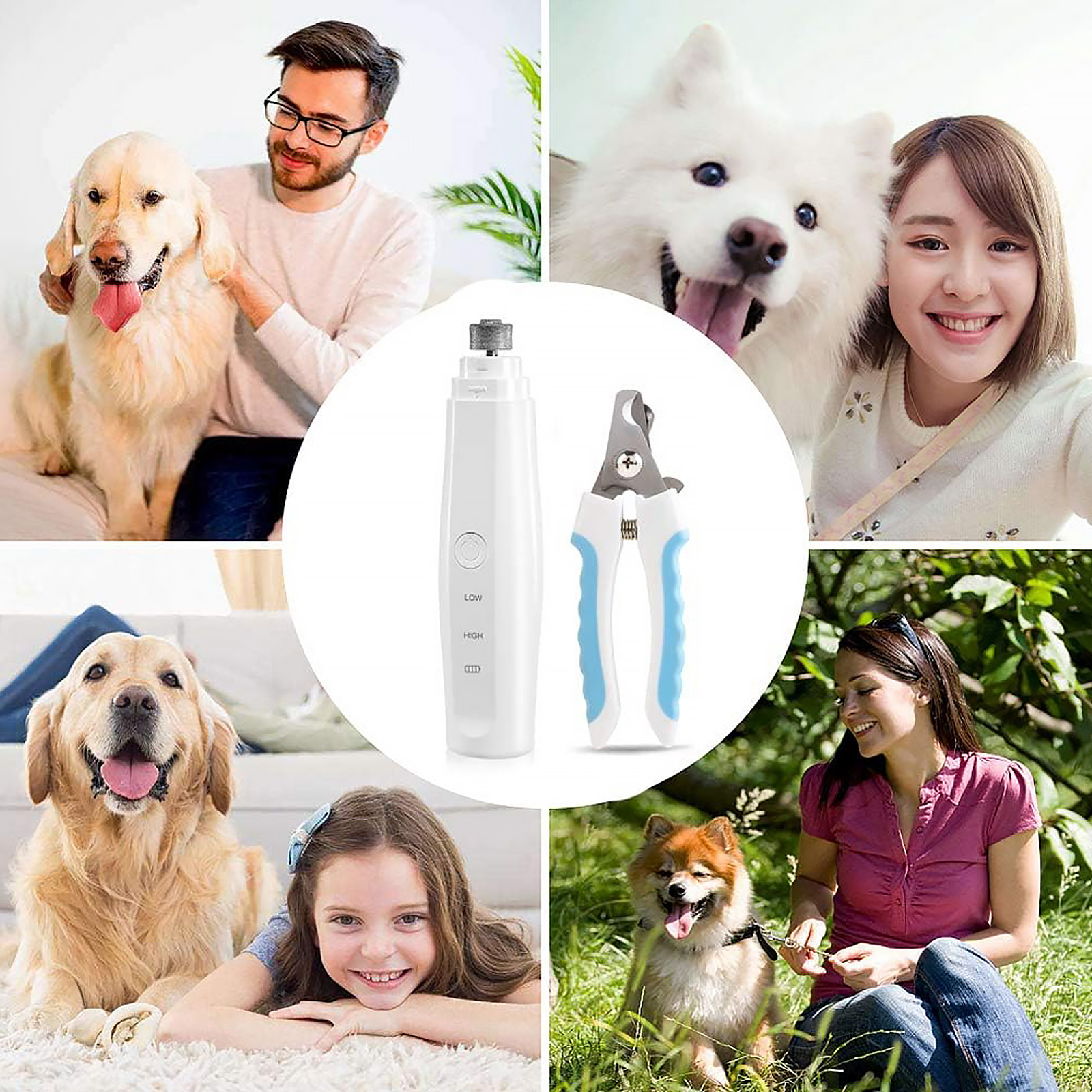 Dog Nail Grinder Upgraded Professional 2-Speed Rechargeable Electric Pet Nail Trimmer Painless Paws Grooming & Smoothing for Small Medium Large Dogs & Cats Nail Trim (White)