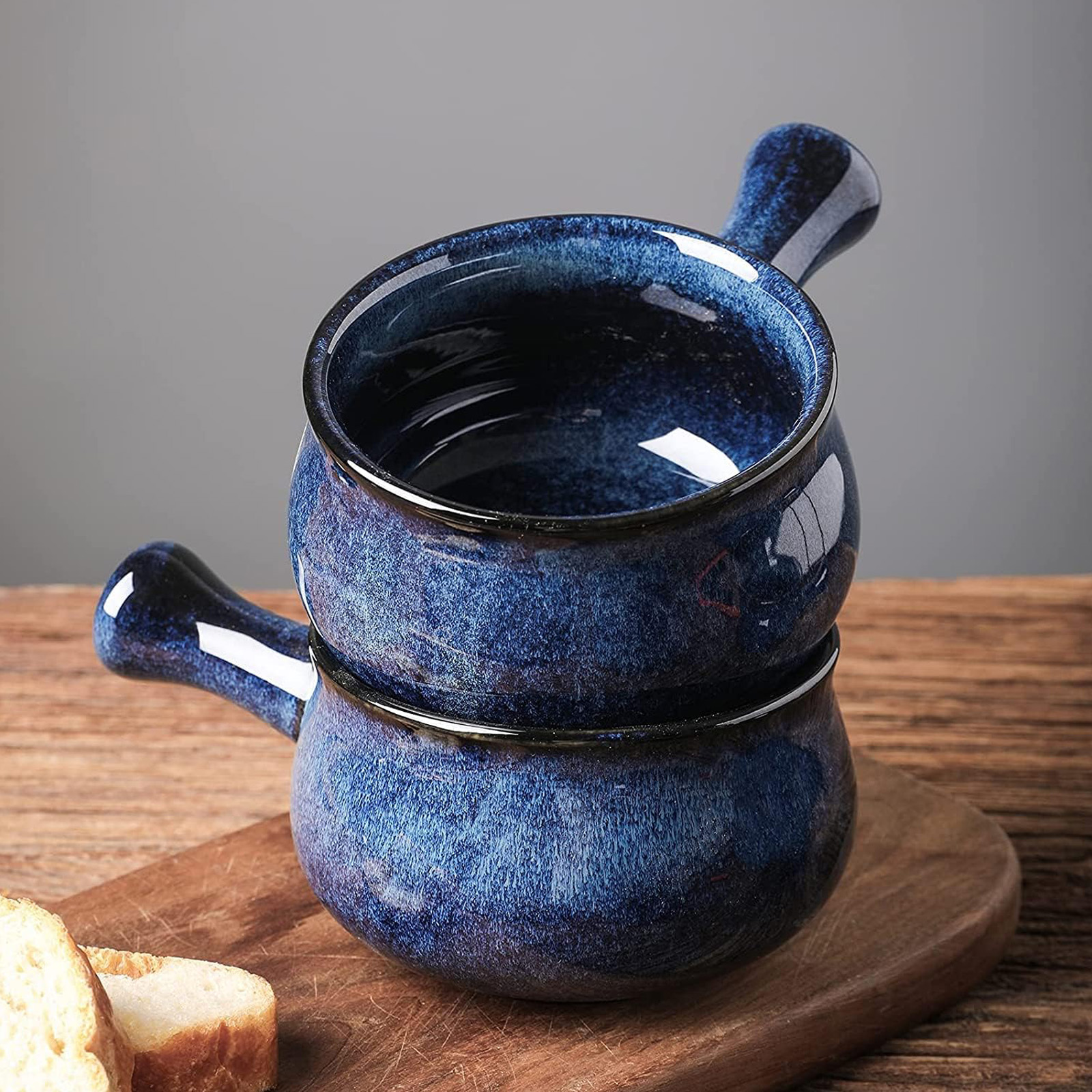 vicrays French Onion Soup Bowls With Handles, 26 Ounce for Soup, Set of 4 (Blue)