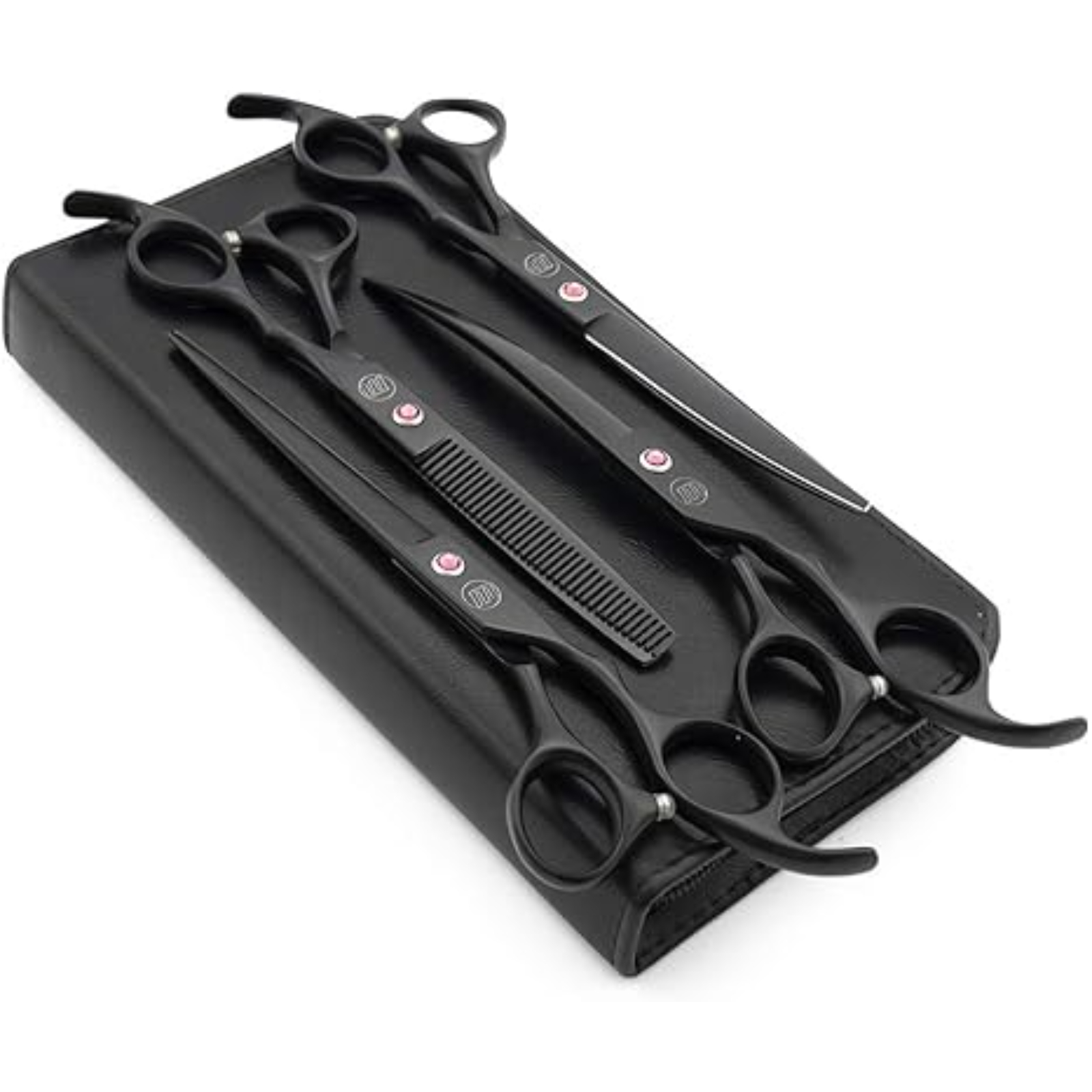 Moontay Professional 7.0" Dog Grooming Scissors Set, 4-pieces Straight, Upward Curved, Downward Curved, Thinning/Blending Shears for Dog, Cat and Pets, JP Stainless Steel, Black