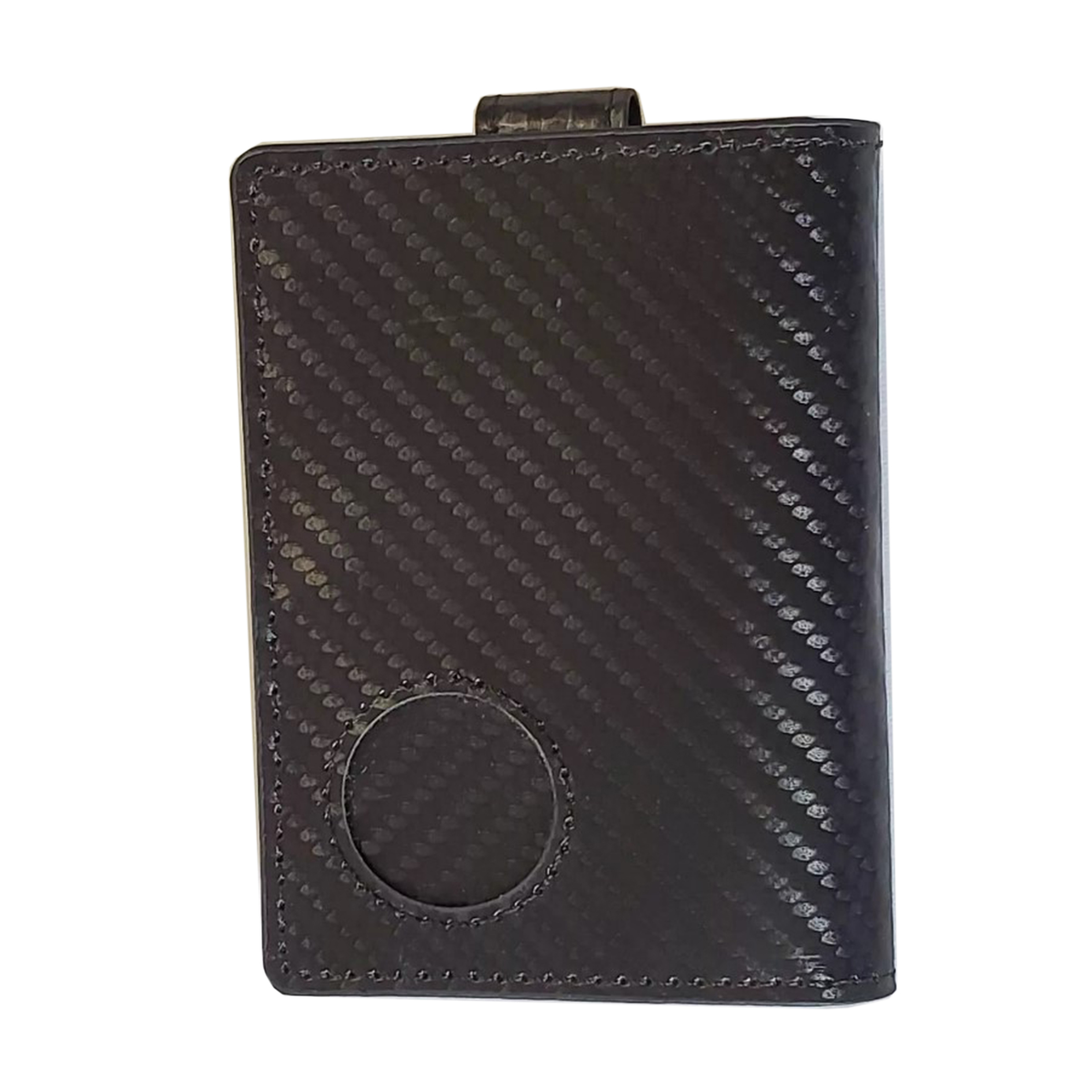 AIUWO Men's Trifold Wallet - Black Carbon Leather with AirTag Holder