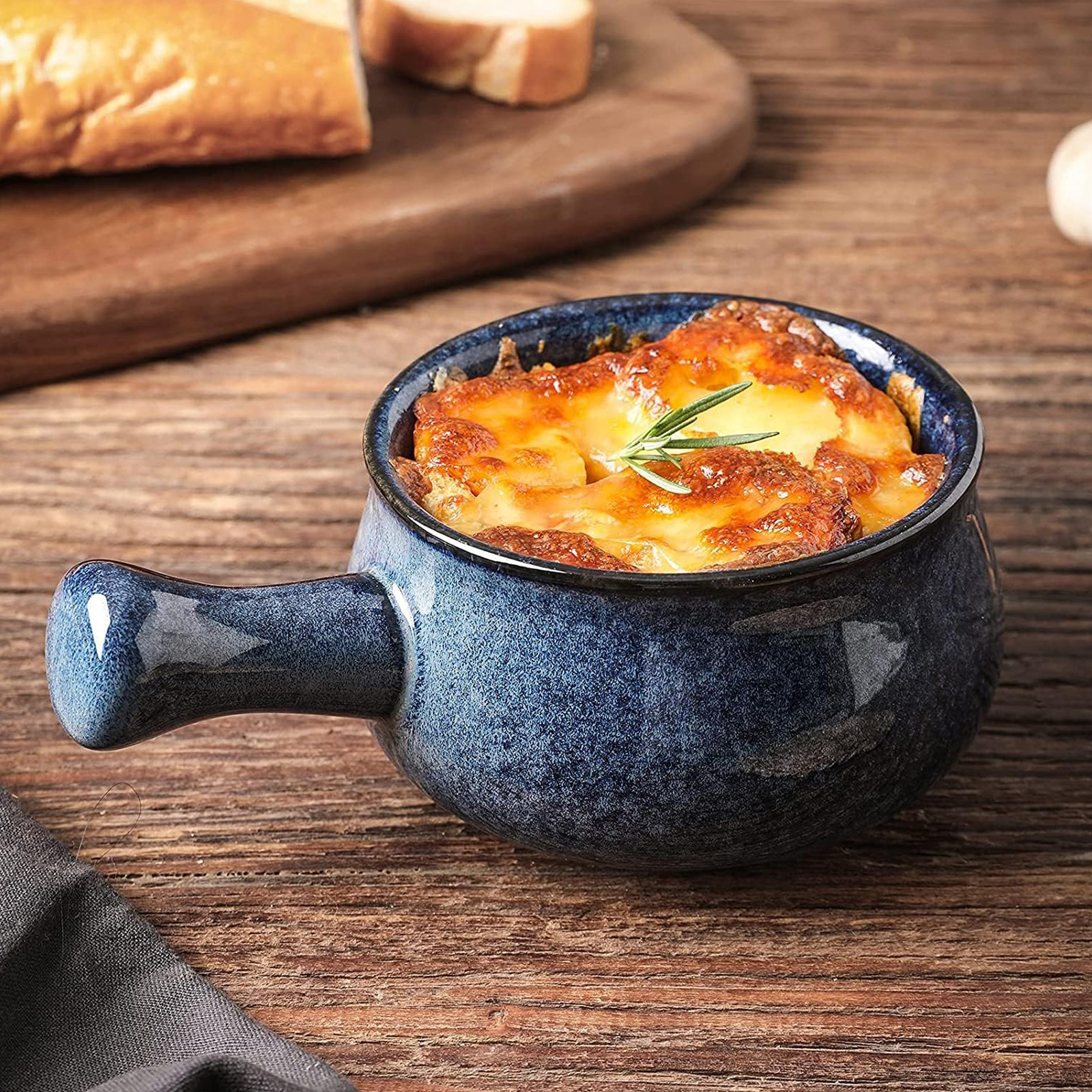 vicrays French Onion Soup Bowls With Handles, 26 Ounce for Soup, Set of 4 (Blue)