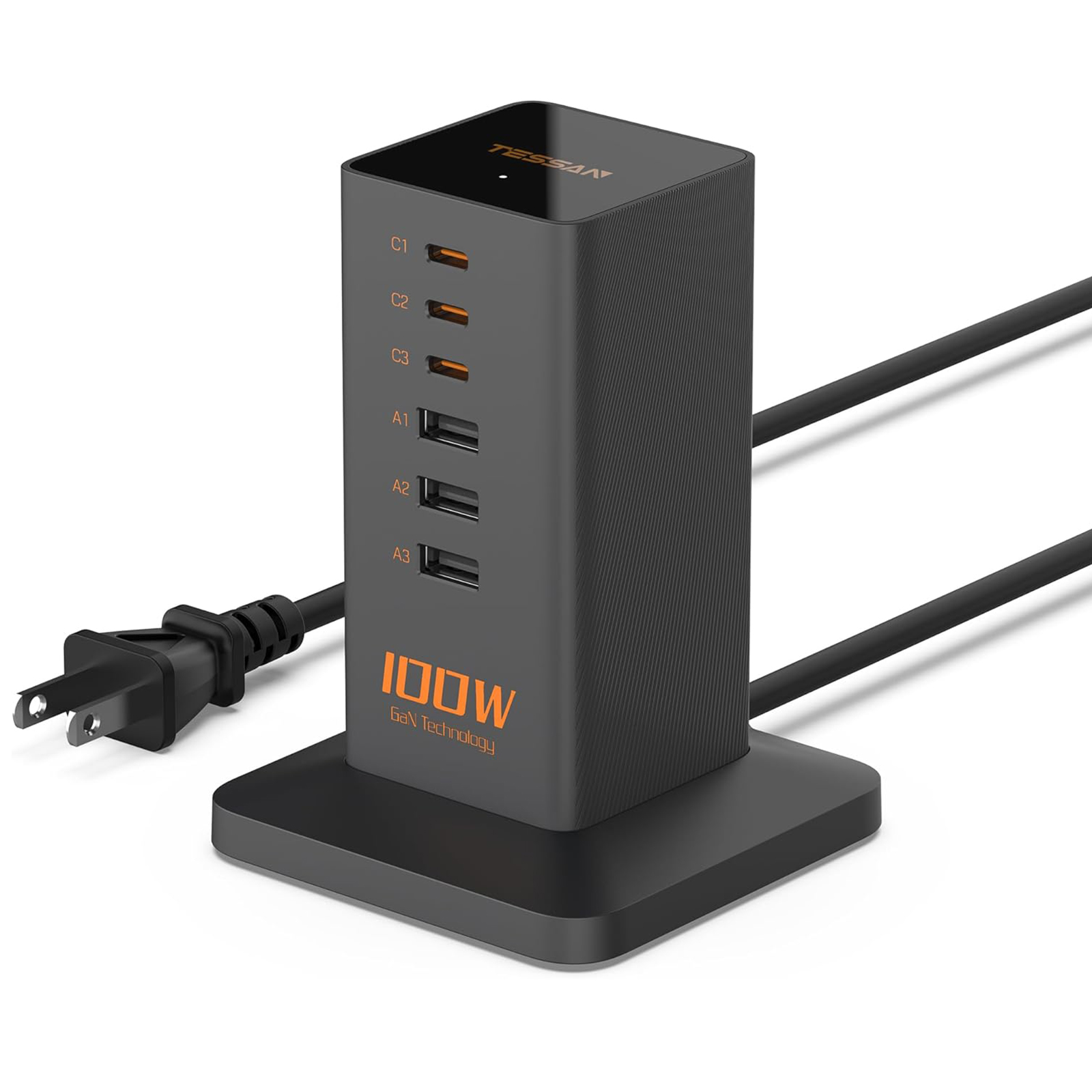 USB C Charger Blcok PD 100W, TESSAN 6-in-1 Charging Station for Multiple Devices, Desktop Tower Charger with 6 USB Ports for iPhone 16/15, MacBook, Tablet, Office Home Dorm Room Accessories