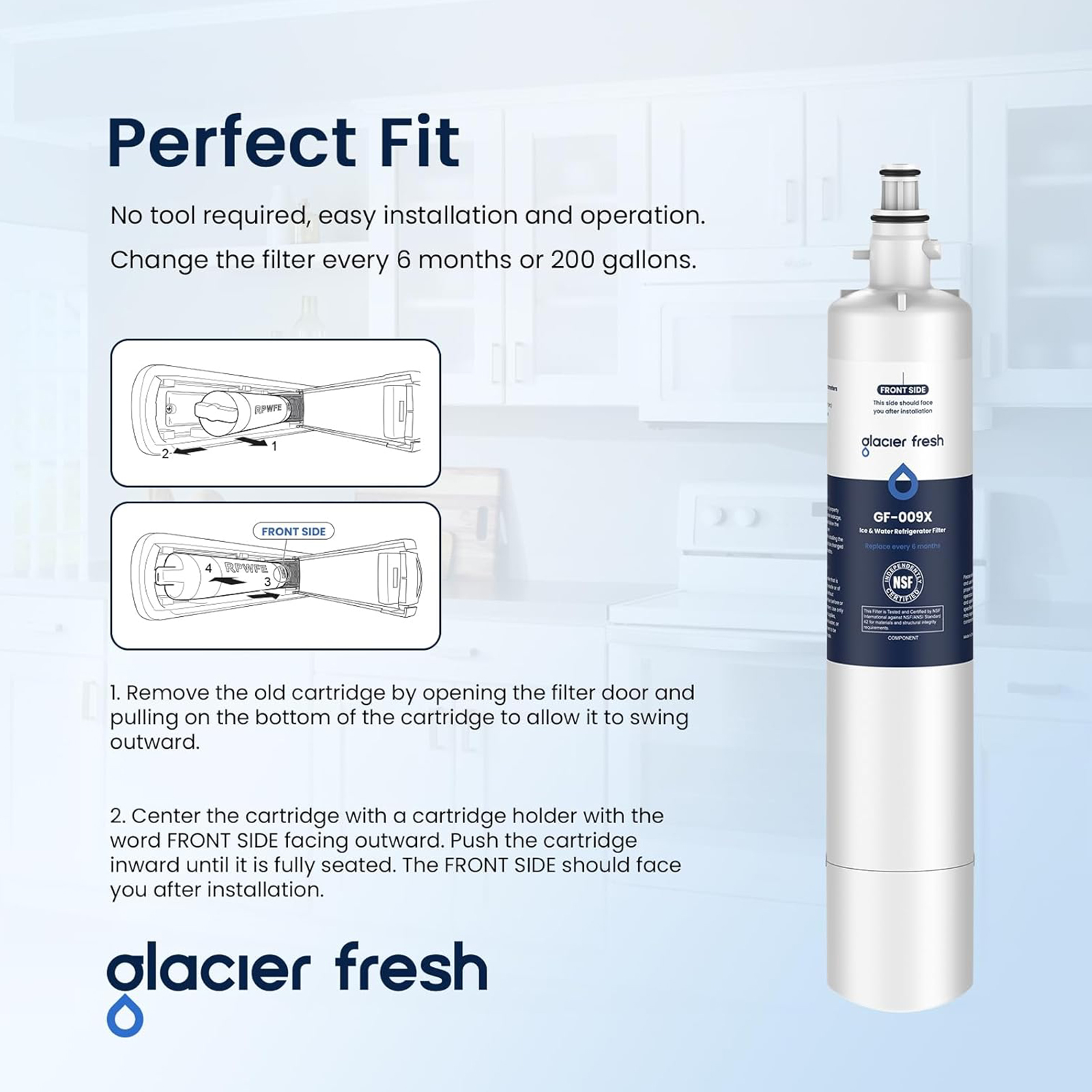 GLACIER FRESH Replacement for RPWFE, RPWF (Built-in CHIP) Refrigerator Water Filter, Compatible with GFE28GYNFS, GFE28GELDS, PFE28KELDS, PFE28KYNFS, GFD28GELDS, PWE23KELDS, PWE23KMKES - CHOOSE PACK