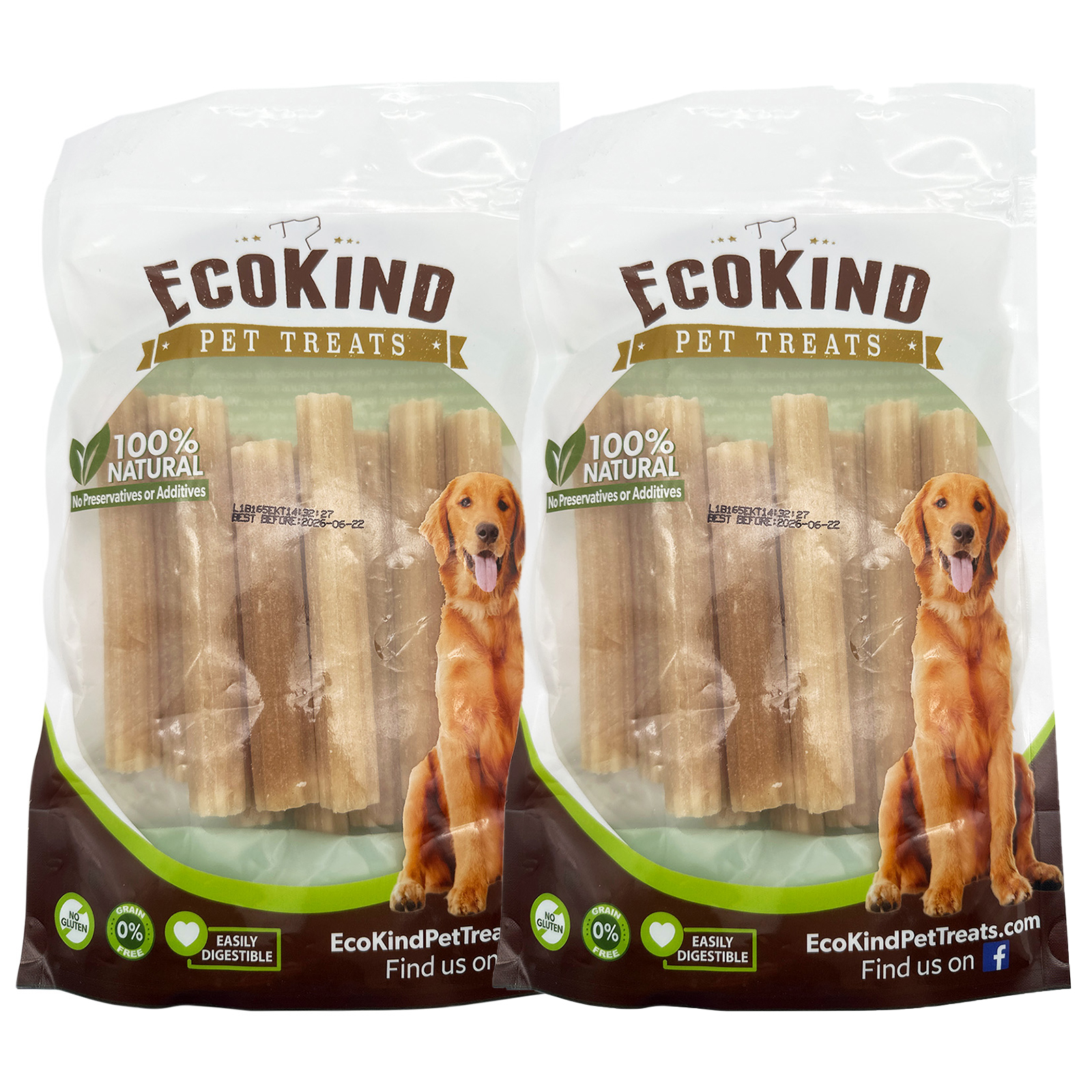 EcoKind Pet Treats Premium Gold cheese Flavored Churro Chews 10 sticks (2 pack)