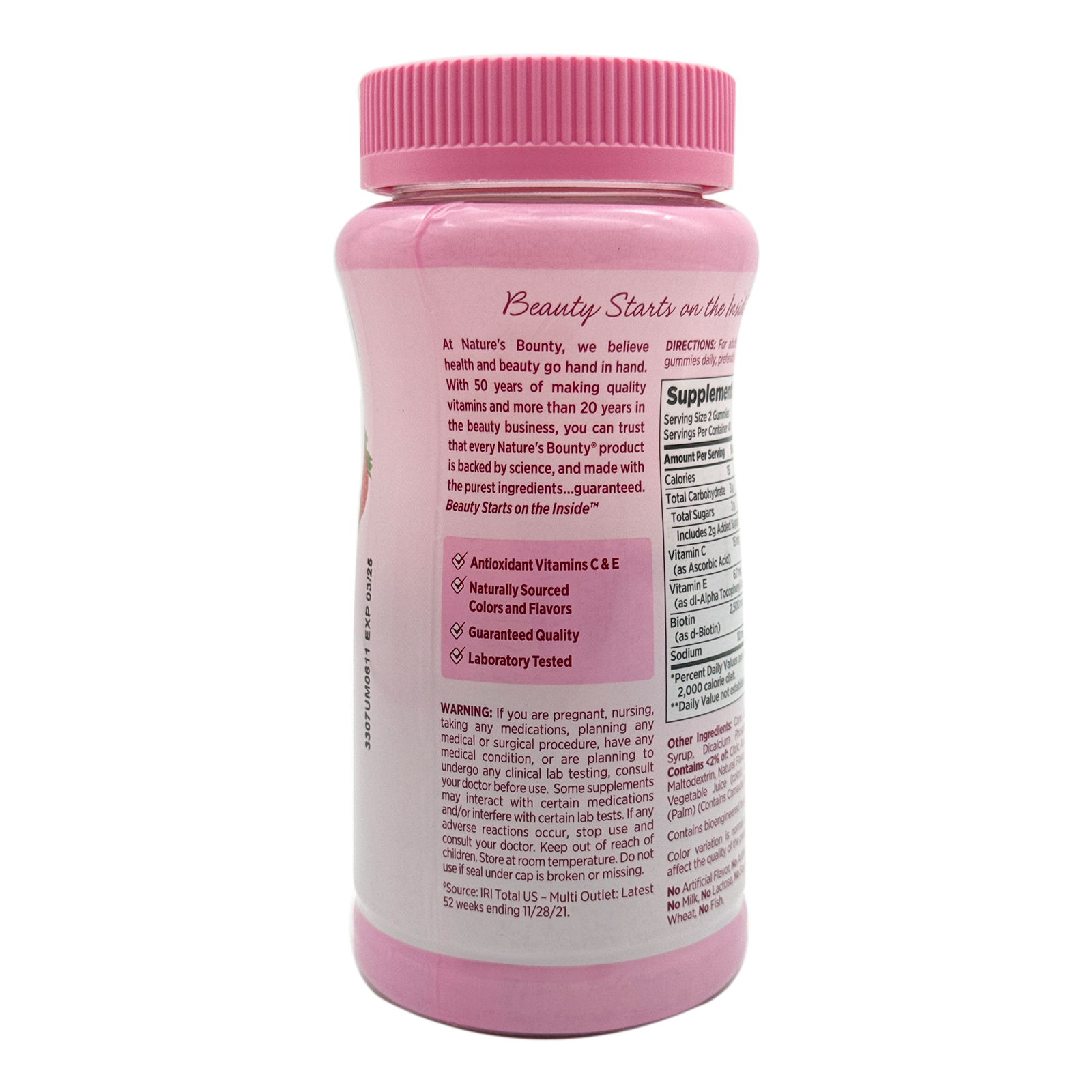 Nature's Bounty Optimal Solutions Hair, Skin & Nails Vitamin Gummies with 2500 mcg Biotin - Strawberry Flavored - 80 Count