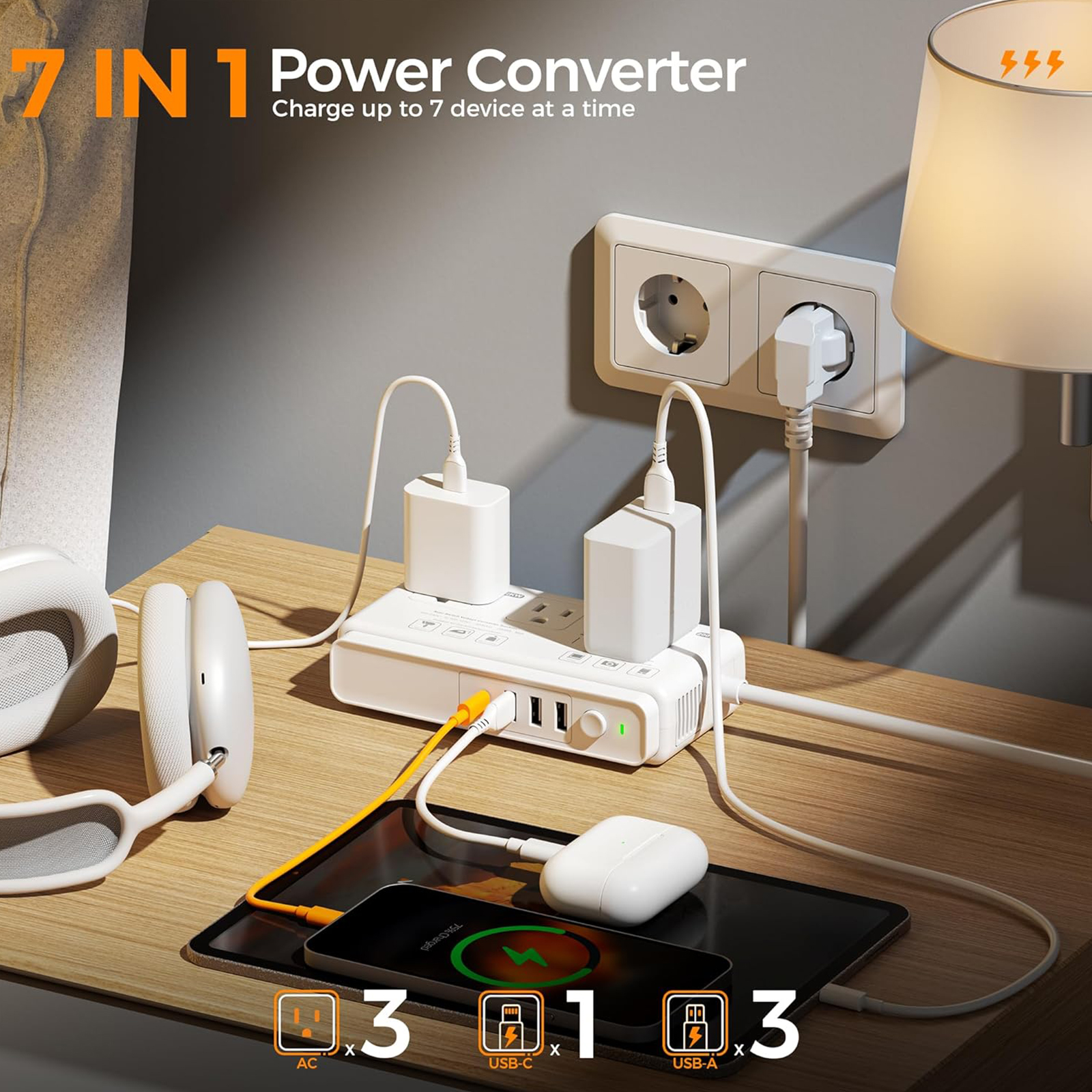 220V to 110V Voltage Converter, TESSAN Universal Travel Adapter with 4 USB Charger (1 USB C), 3 AC Sockets and EU/UK/AU/IT Plug Power Adaptor, Step Down Transformer Outlet Converters for International