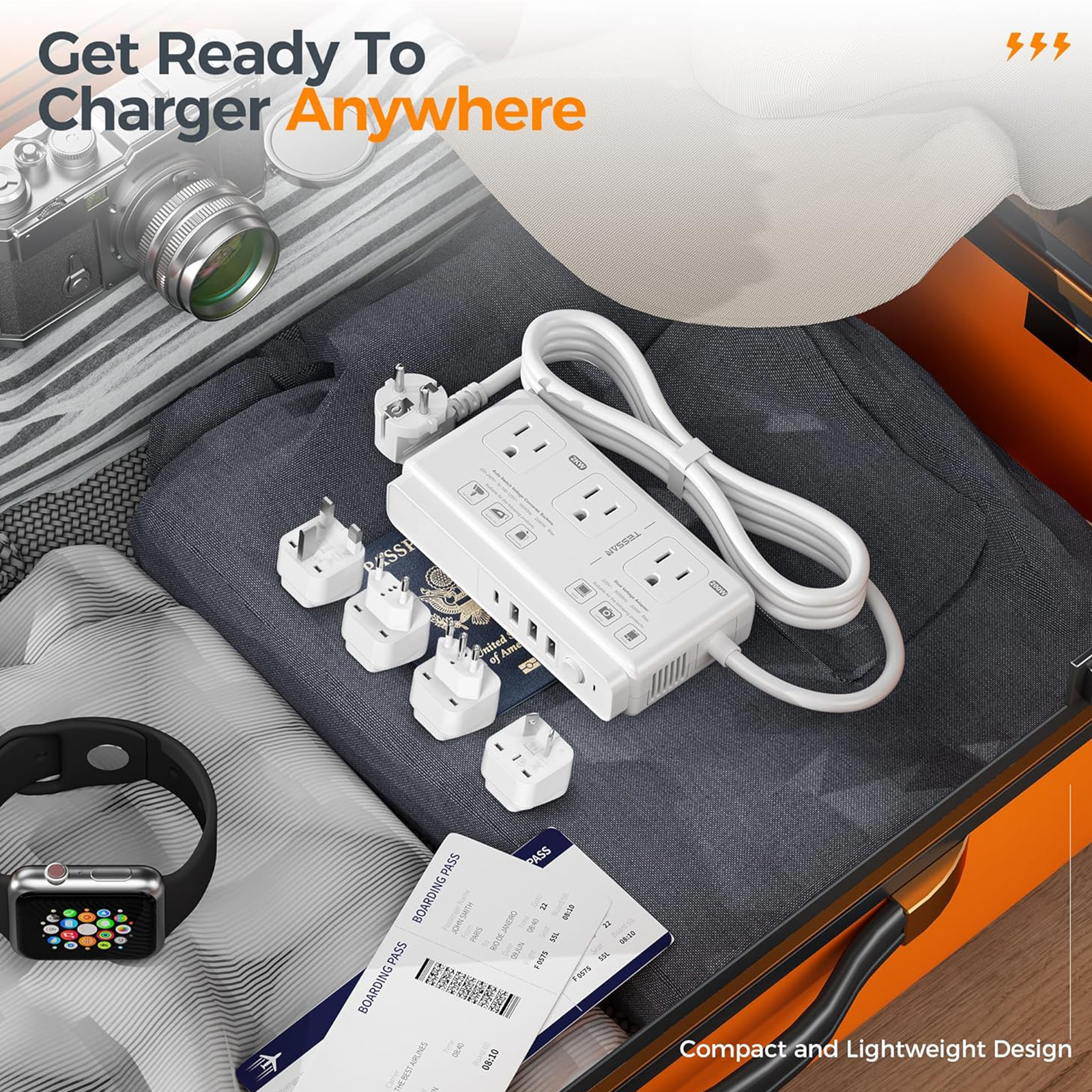 220V to 110V Voltage Converter, TESSAN Universal Travel Adapter with 4 USB Charger (1 USB C), 3 AC Sockets and EU/UK/AU/IT Plug Power Adaptor, Step Down Transformer Outlet Converters for International
