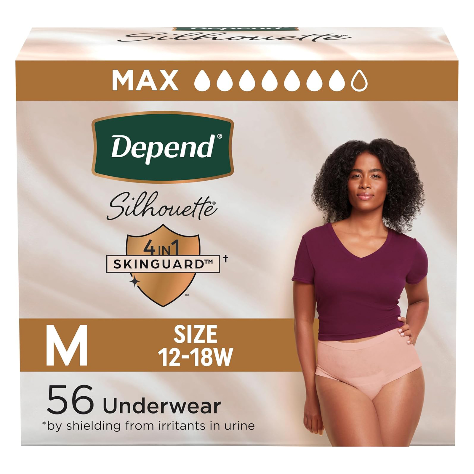 Depend Silhouette Adult Incontinence & Postpartum Bladder Leak Underwear for Women, Maximum Absorbency, Medium, Pink, 56 Count (2 Packs of 28), Packaging May Vary