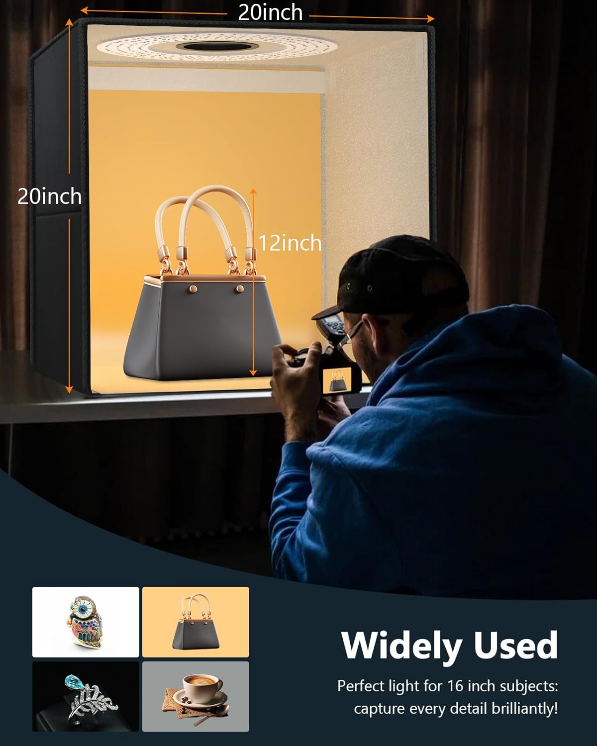 DUCLUS Light Box Photography 20" x 20", Large Portable Photo Studio Light Tent kit, Professional Dimmable Photo Booth with 216 LED Lights & 6 Backdrops for Jewelry and Food Items Product Photography
