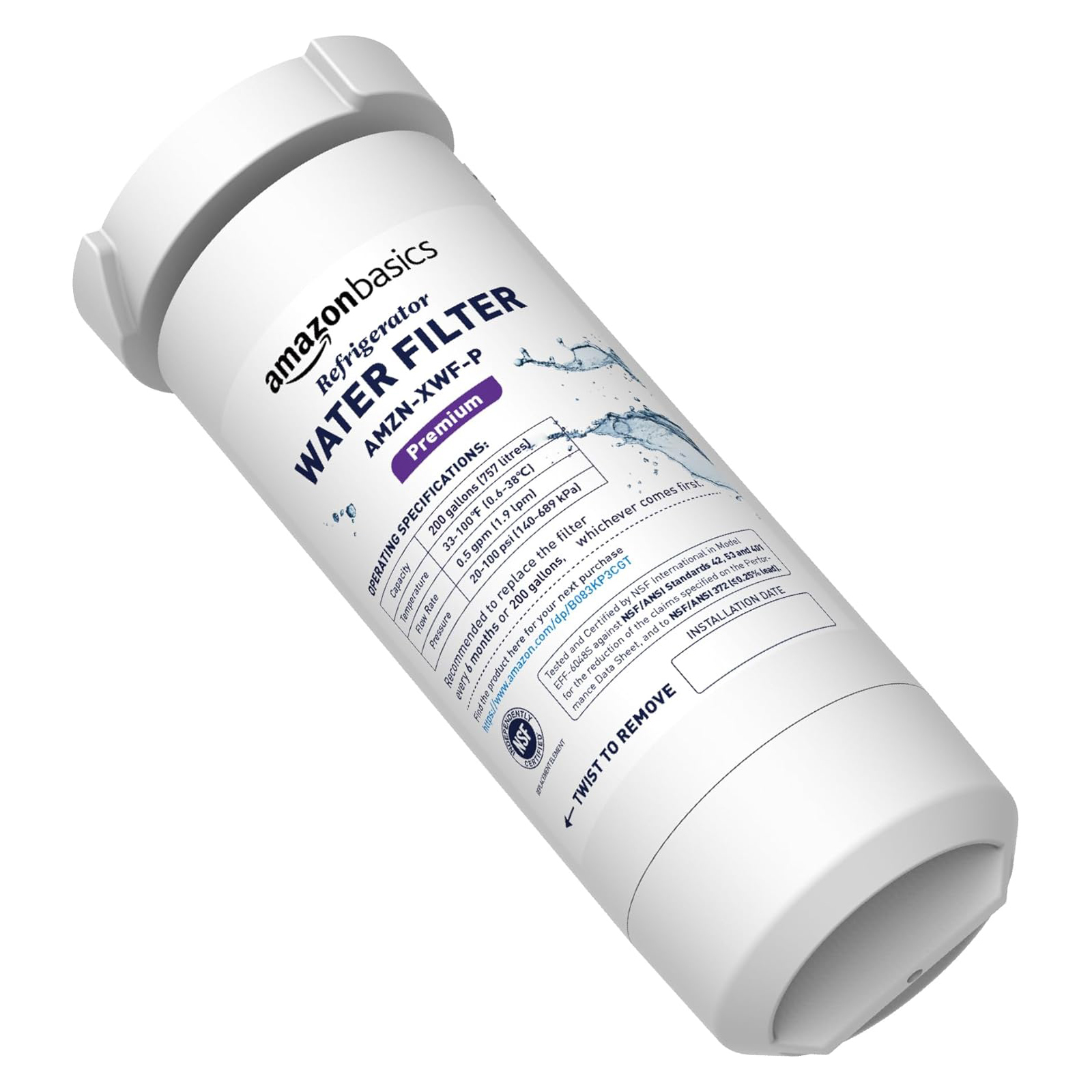 Amazon Basics Replacement GE XWF Refrigerator Water Filter, Premium Filtration