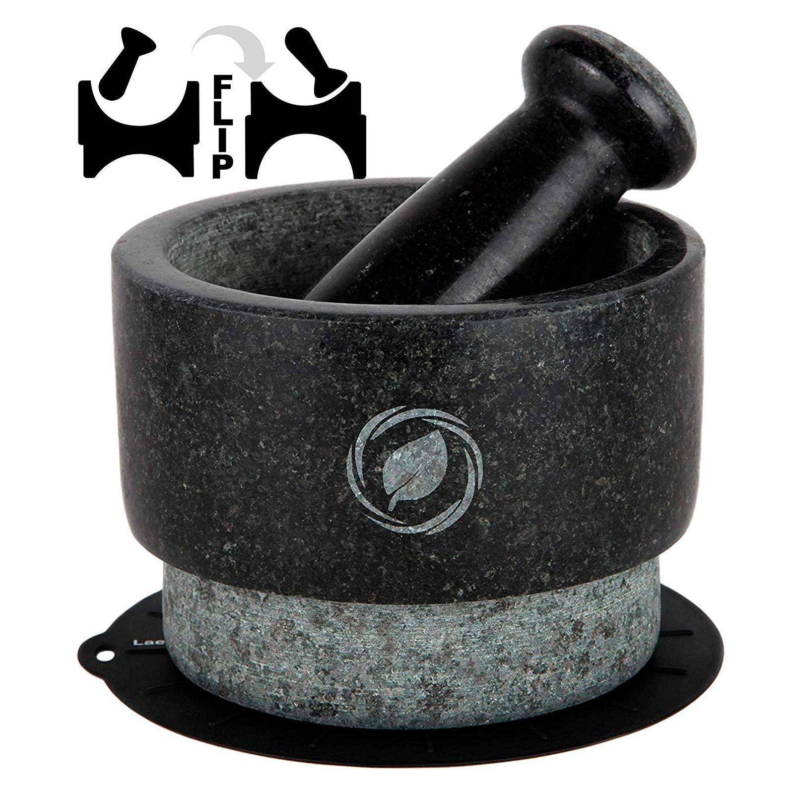 Mortar and Pestle Large Set - Laevo Black Granite Stone Spice Grinder, 2.1 Cup Capacity, 5.5 Inches - Reversible Molcajete Mexicano - Guacamole, Spices - Large Mortar and Pestles Set