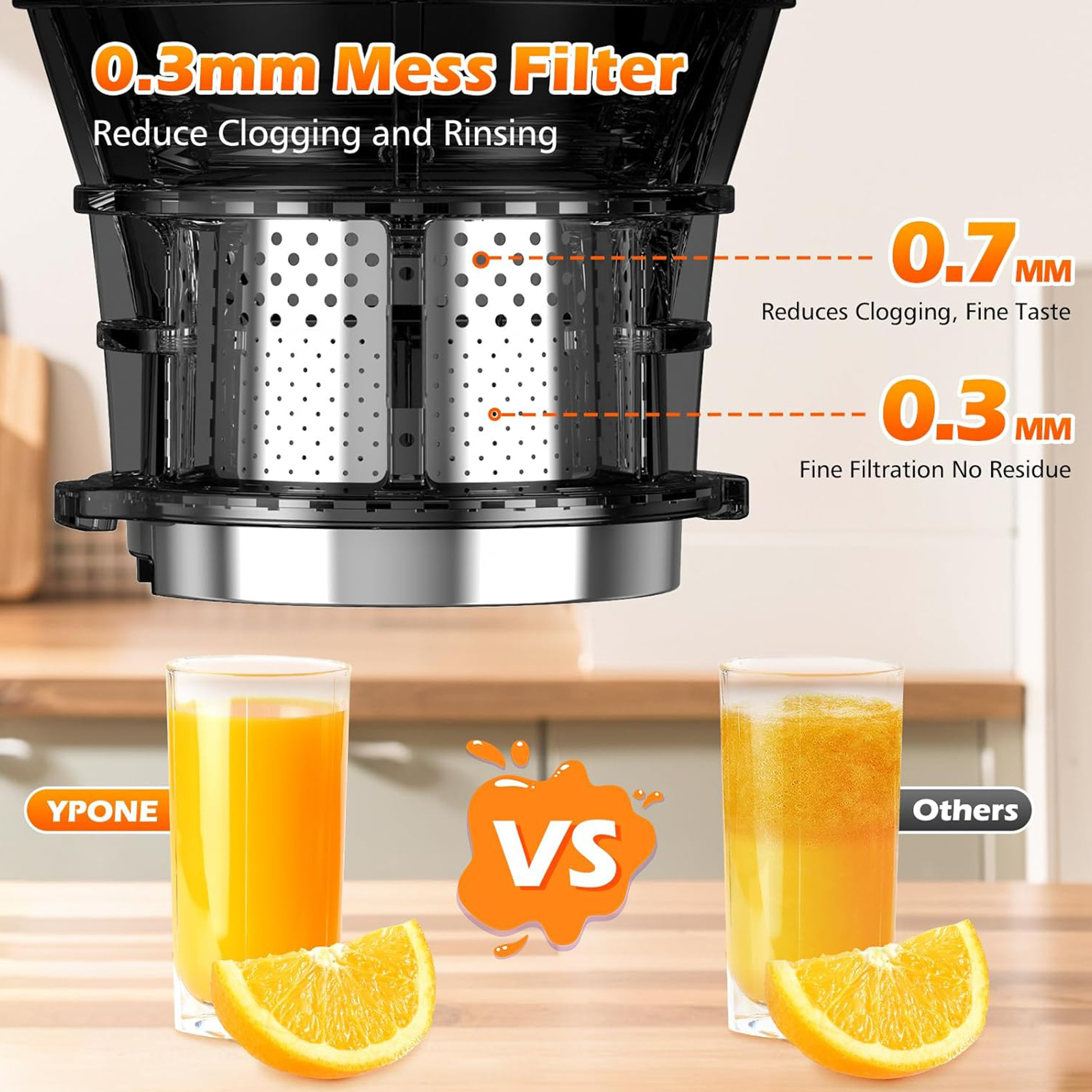 YPONE Juicer Machines with 5.8" Large Feed Chute, Cold Press Juicer For Whole Vegetables and Fruits, 400W Professional Slow Masticating juicer Easy to Clean for Batch Juicing (Titanium Gray)