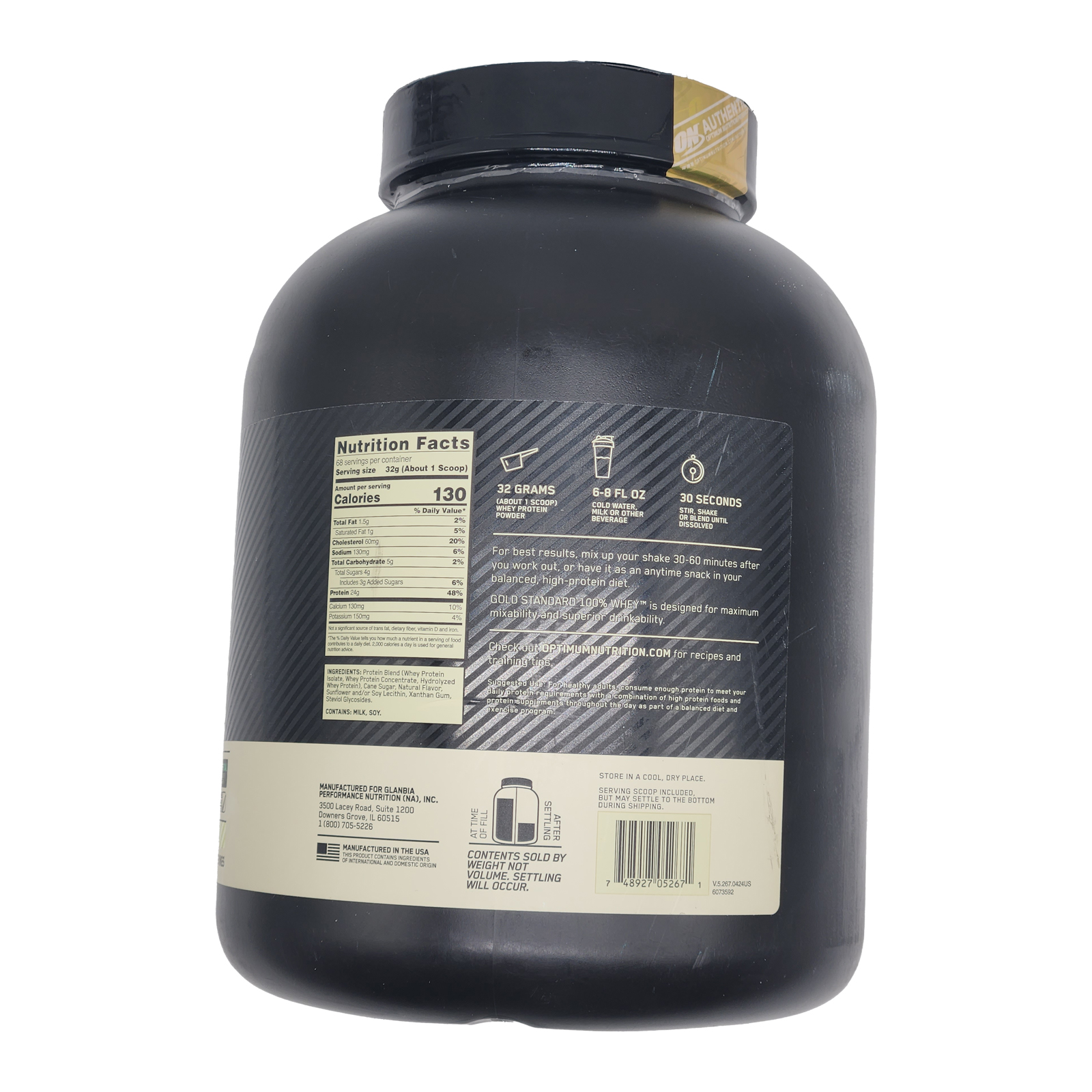 Optimum Nutrition Gold Standard 100% Whey Protein Powder Naturally Flavored Vanilla 4.8 Lb 68 Servings