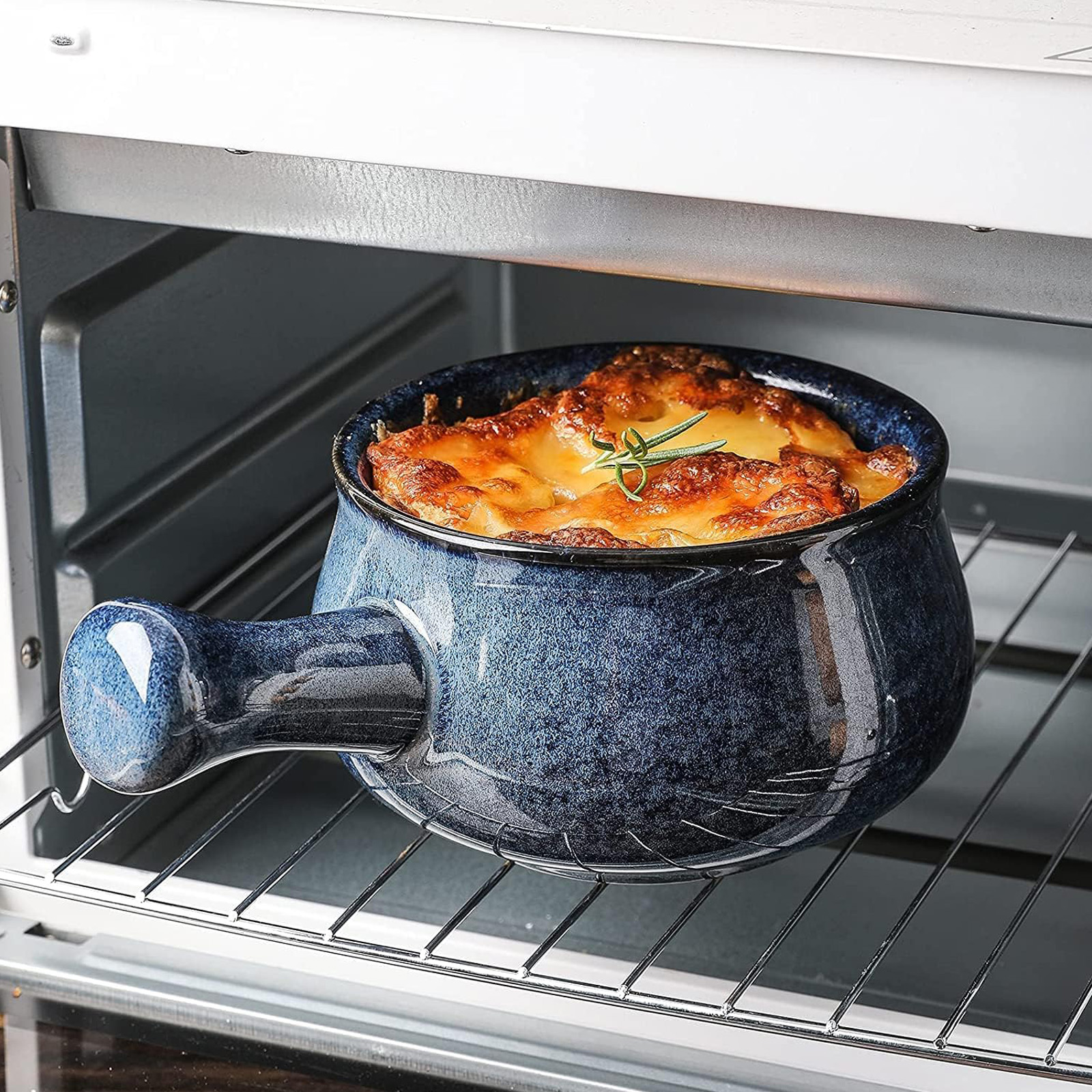 vicrays French Onion Soup Bowls With Handles, 26 Ounce for Soup, Set of 4 (Blue)
