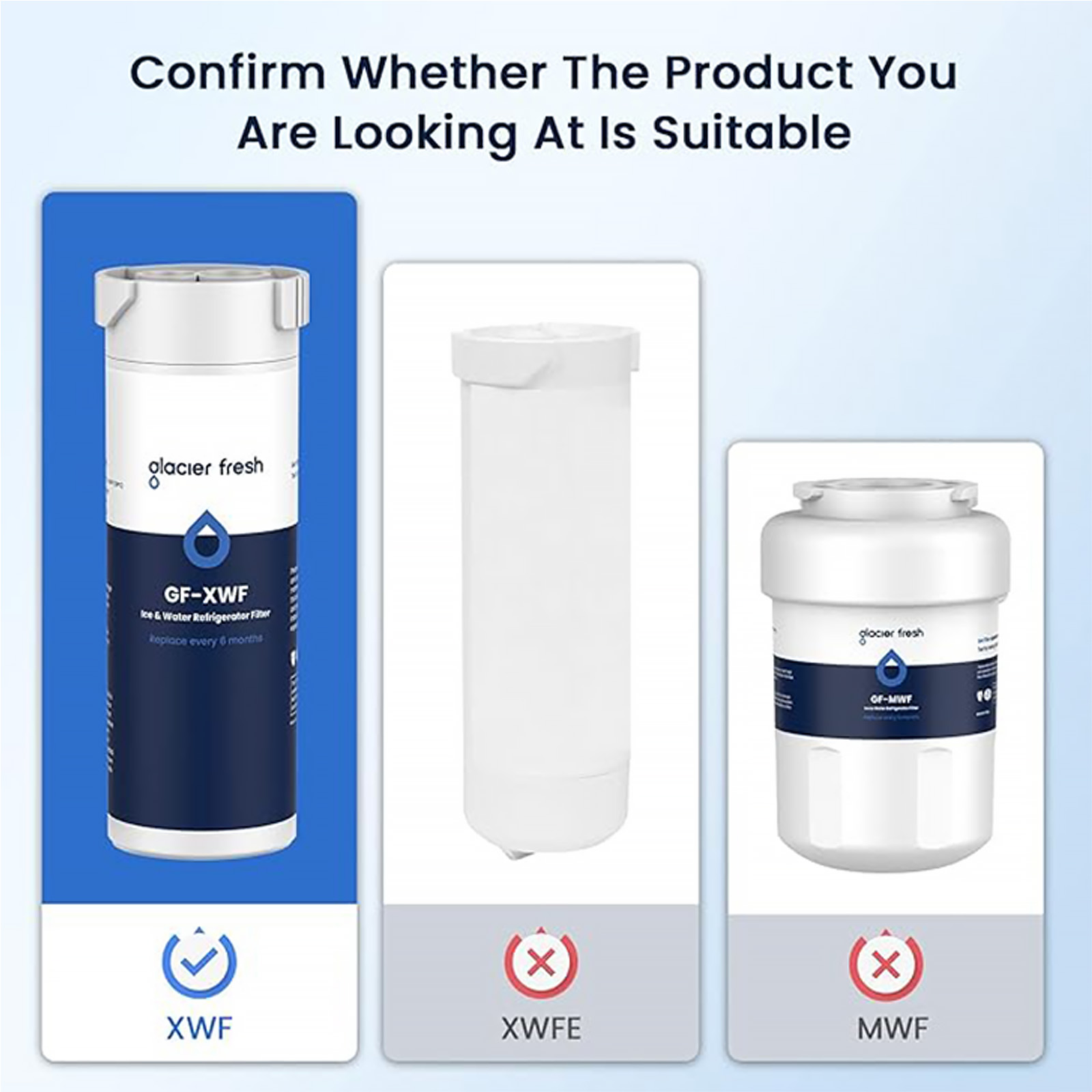 GLACIER FRESH XWF Replacement For GE XWF Refrigerator Water Filter (Not for XWFE) - Choose pack