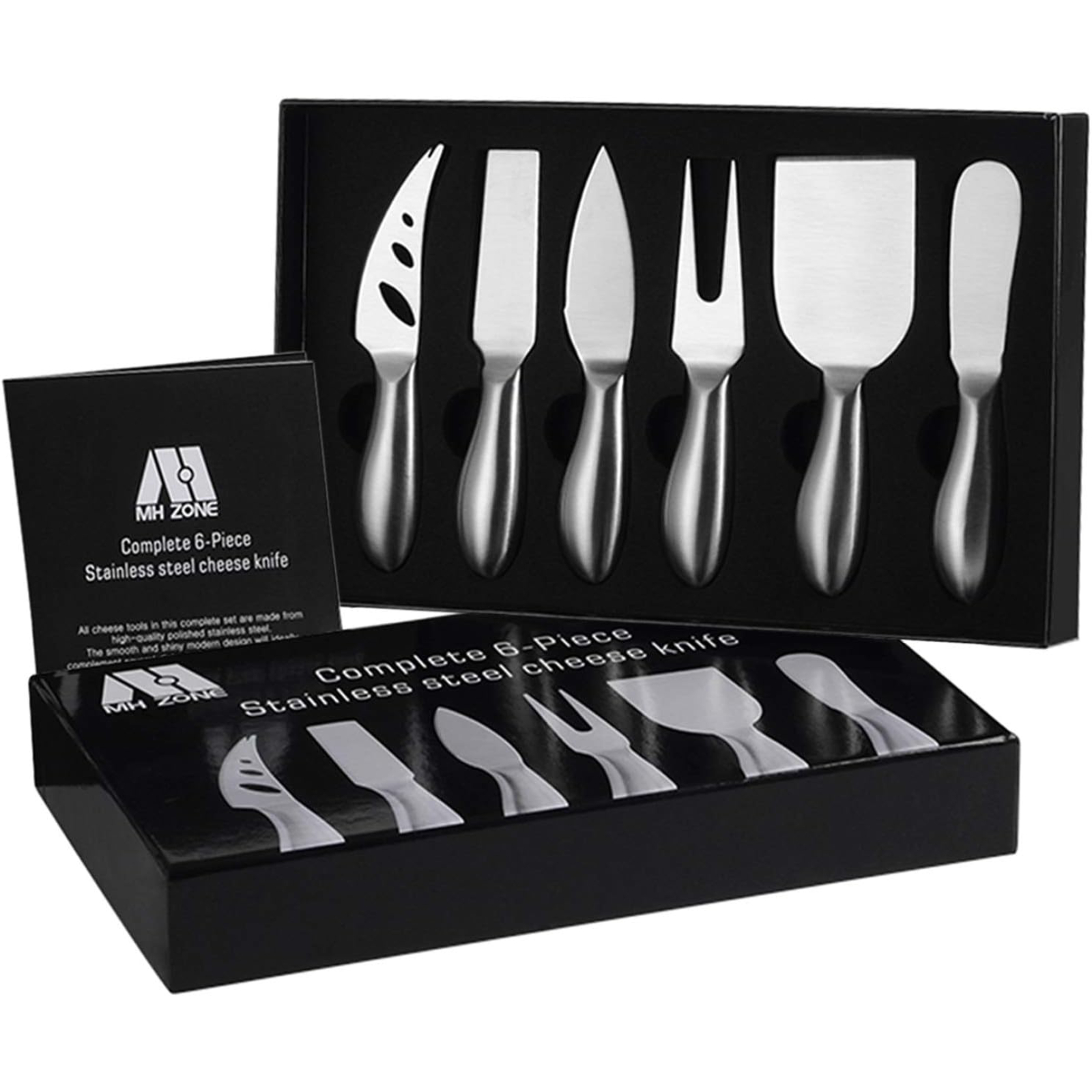 M MH ZONE Premium 6-Piece Cheese Knife Set Complete Stainless Steel Cheese Knives Gift Knives Sets Collection, Suit for the Wedding, Lover, Elders, Children and Friends