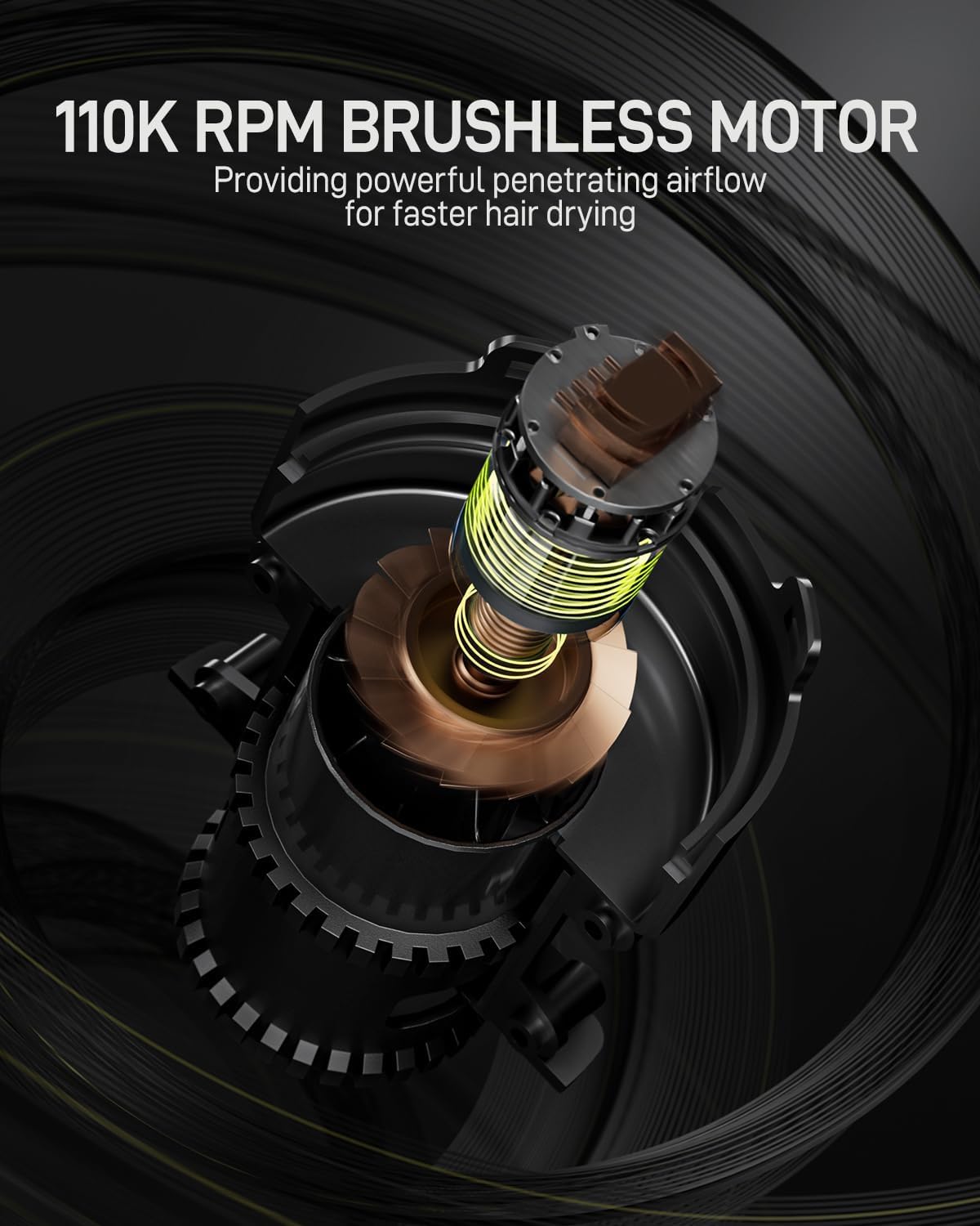 liliduro High Speed Hair Dryer 110000 RPM Negative Ionic Mini Travel Blow Dryer Lightweight Portable 1400W Smoothing Nozzle