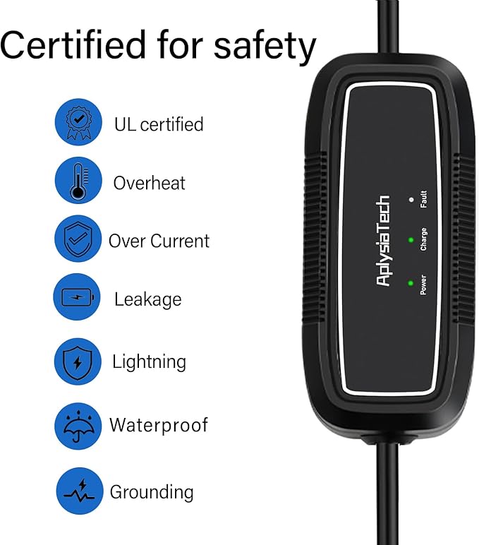 Level 1+2 EV Charger, 16Amp 110-240V, Portable SAE J1772 Electric Car Charger, Plug-in EV Charging Station for Home,21 Ft Level 2 Charger Cable NEMA 6-20Plug(Tesla Need Adapter)