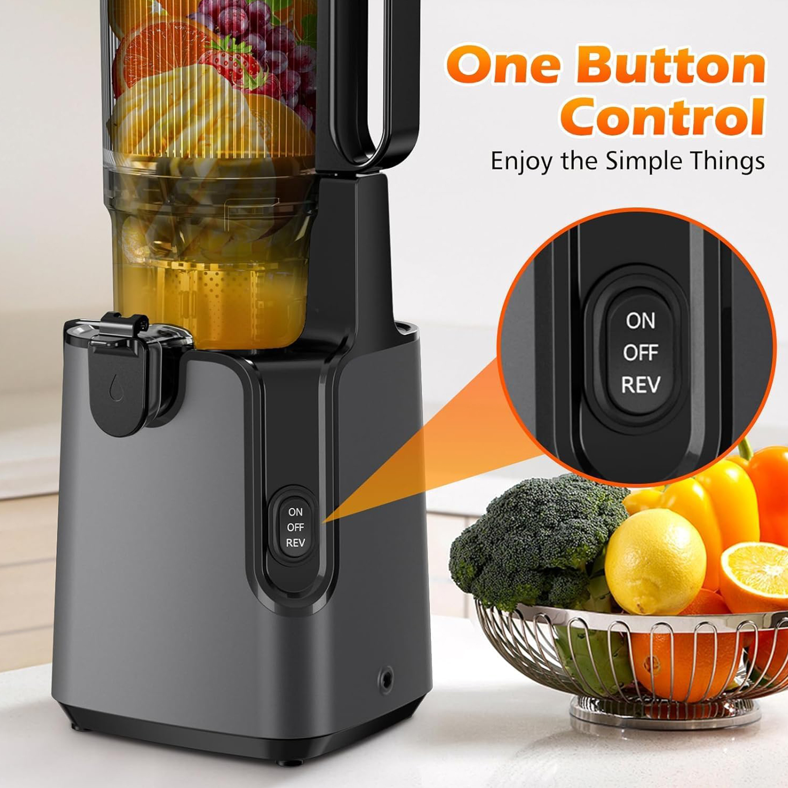 YPONE Juicer Machines with 5.8" Large Feed Chute, Cold Press Juicer For Whole Vegetables and Fruits, 400W Professional Slow Masticating juicer Easy to Clean for Batch Juicing (Titanium Gray)