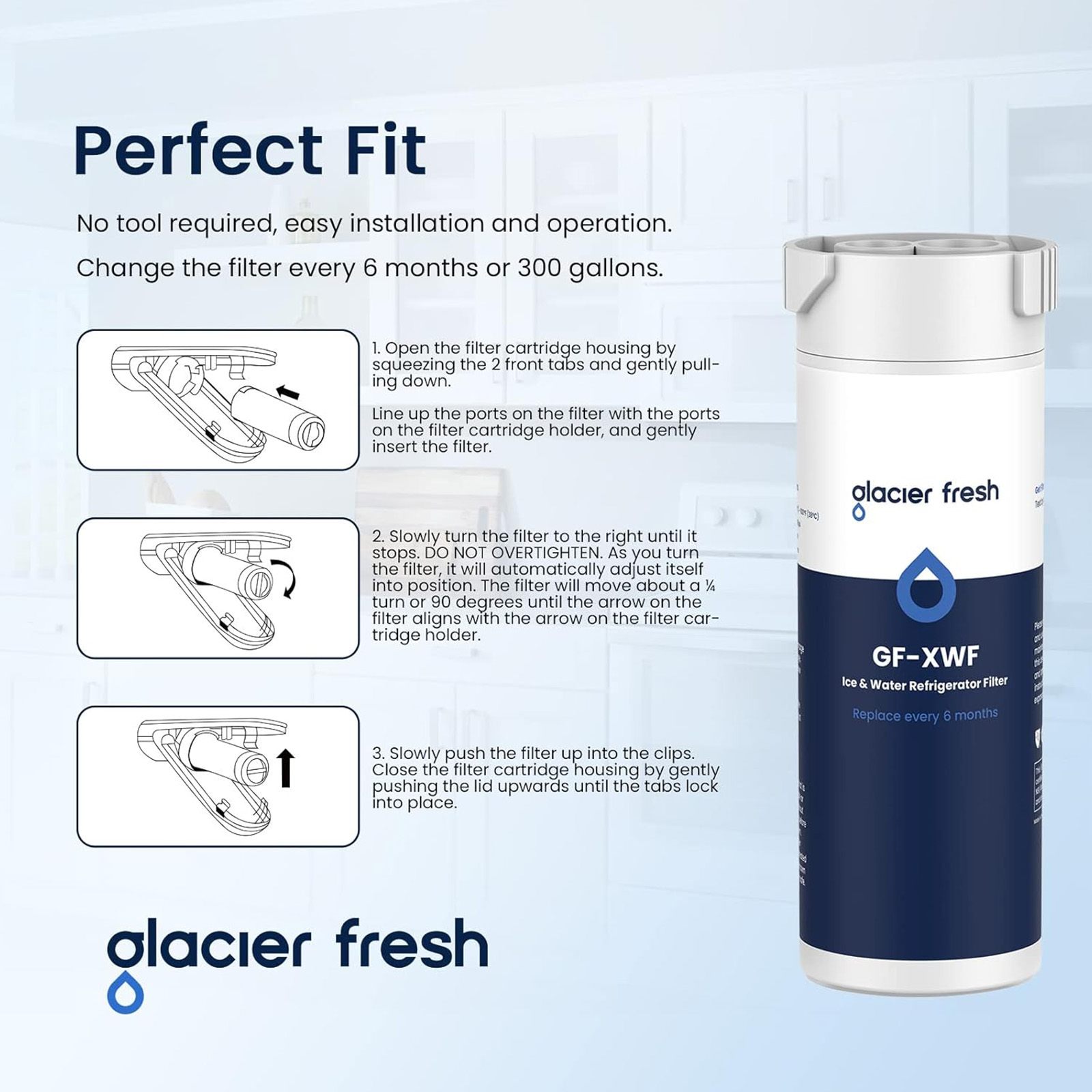 GLACIER FRESH XWF Replacement For GE XWF Refrigerator Water Filter (Not for XWFE) - Choose pack