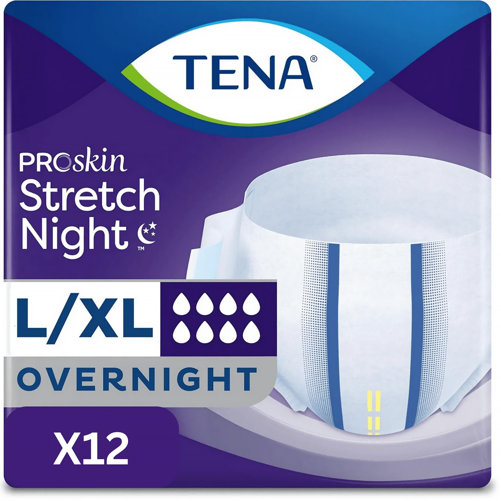 TENA ProSkin Overnight Protection Incontinence Briefs, L / XL, 12 Count