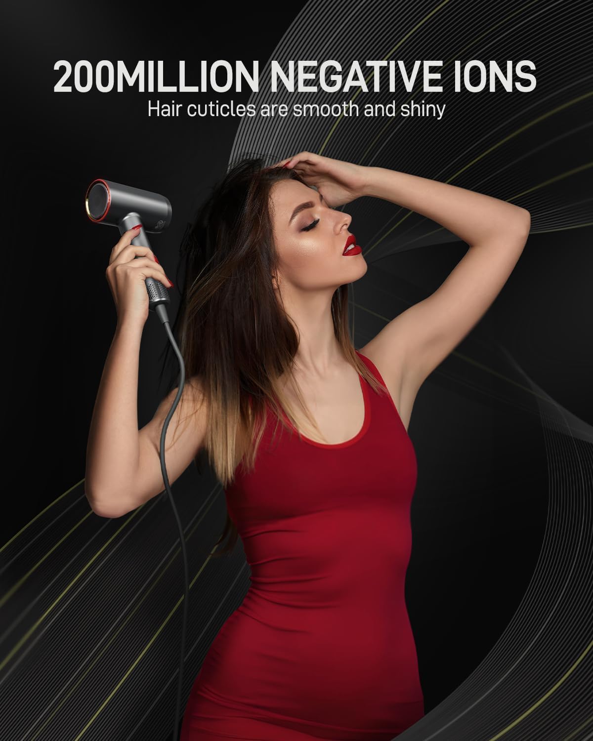 liliduro High Speed Hair Dryer 110000 RPM Negative Ionic Mini Travel Blow Dryer Lightweight Portable 1400W Smoothing Nozzle