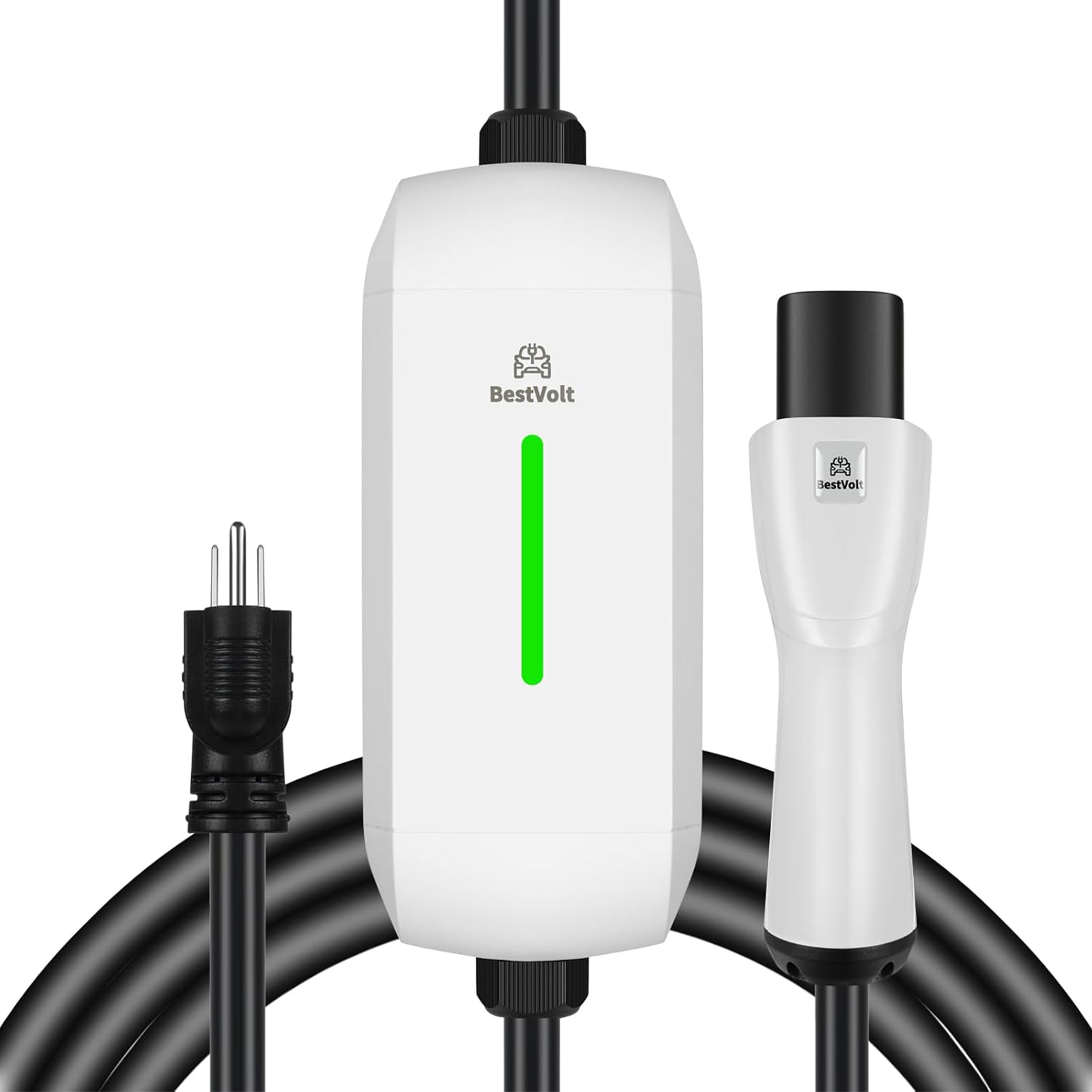 BestVolt ETL Certified Electric Vehicle Charger for Tesla:Level 1 Charger-120V 16A,5-15P Affordable & Convenient 25 ft Extension Cord, Fast, Safe, and Portable Charging Solution, White