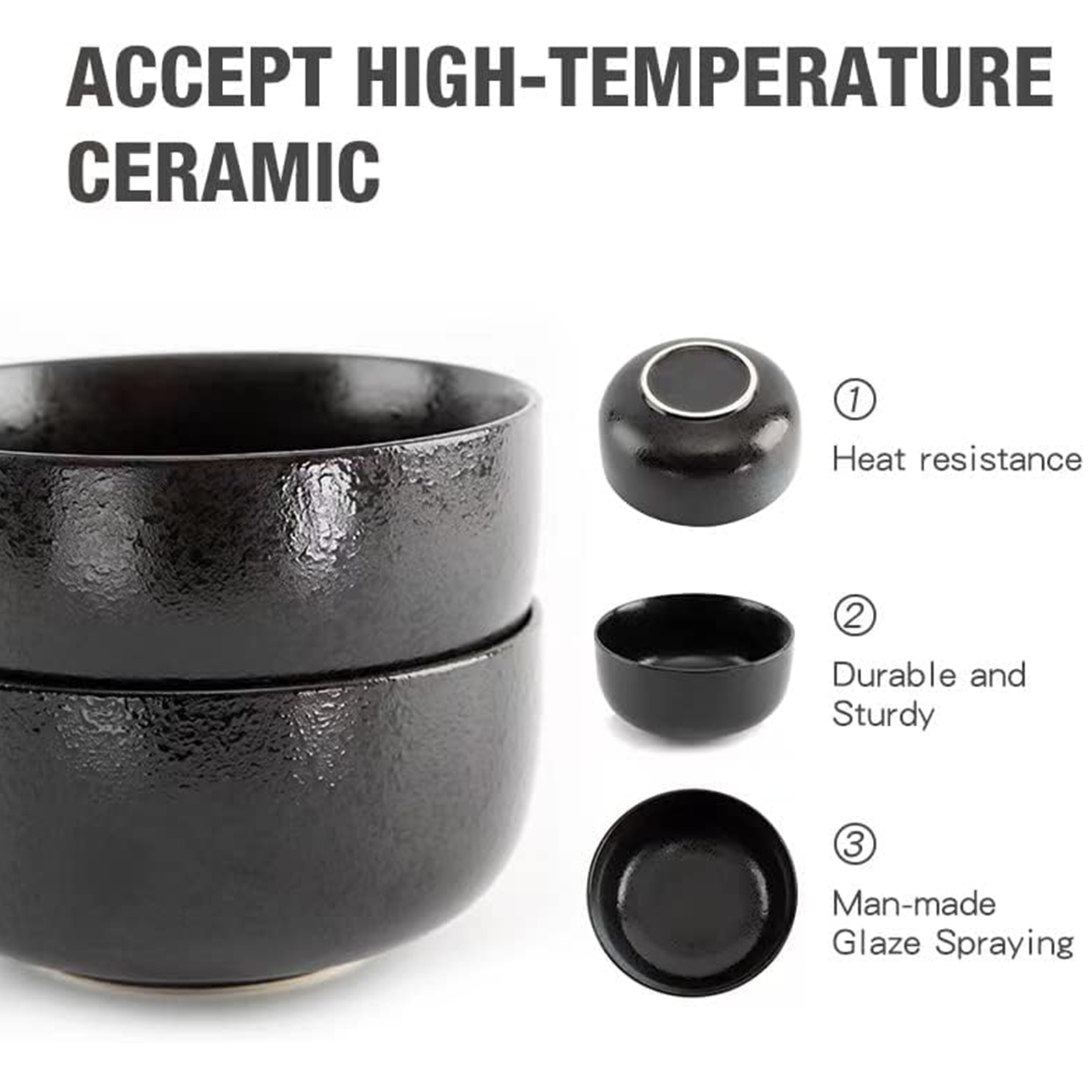 S&Q'S CERAMICS Soup Bowls - 36 Ounce Ceramic Bowl Set, Kitchen Bowls for Large Cereal, Noodle, Soup, Breakfast, Microwave and Dishwasher Safe, [Set of 4], Black and Grey