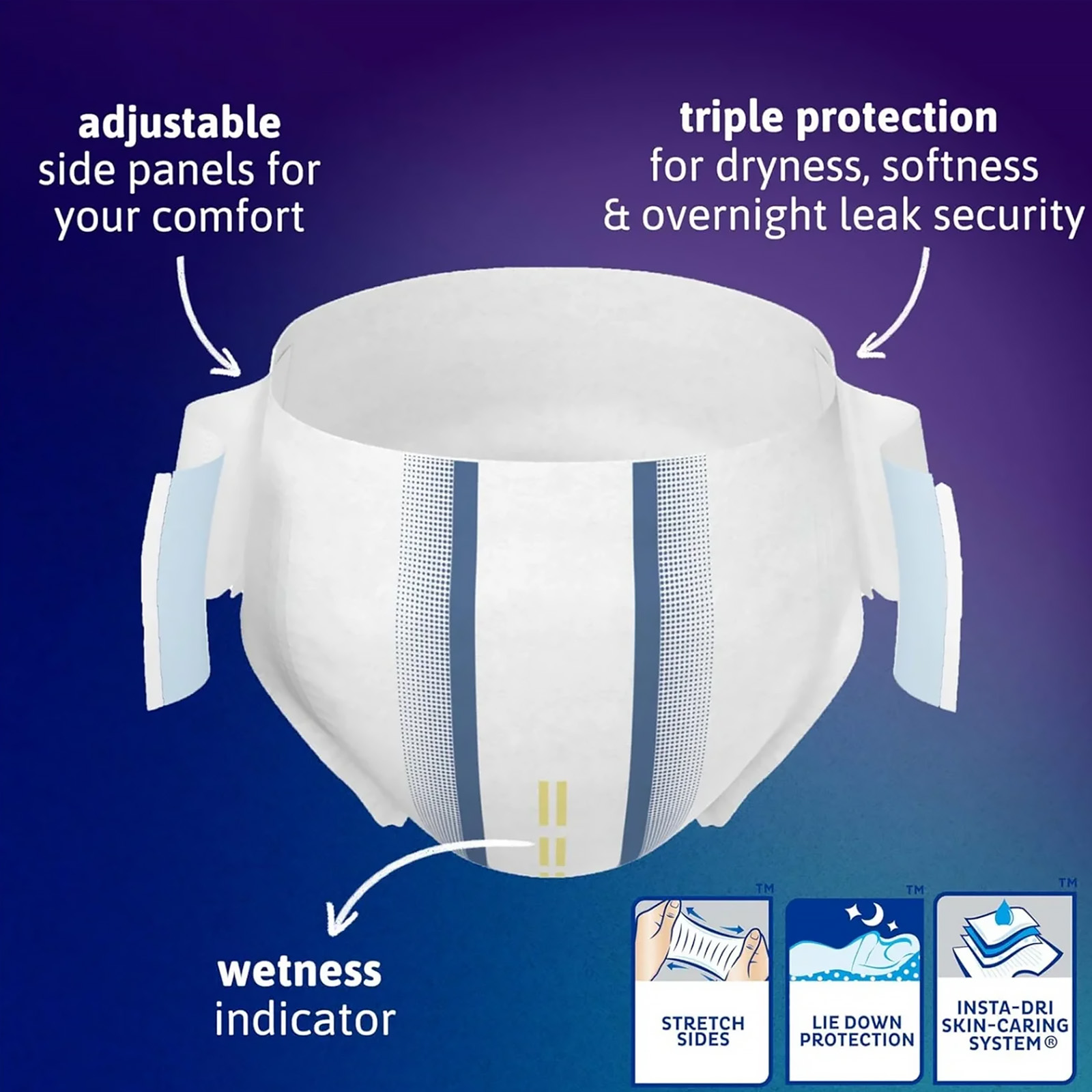 TENA ProSkin Overnight Protection Incontinence Briefs, L / XL, 12 Count