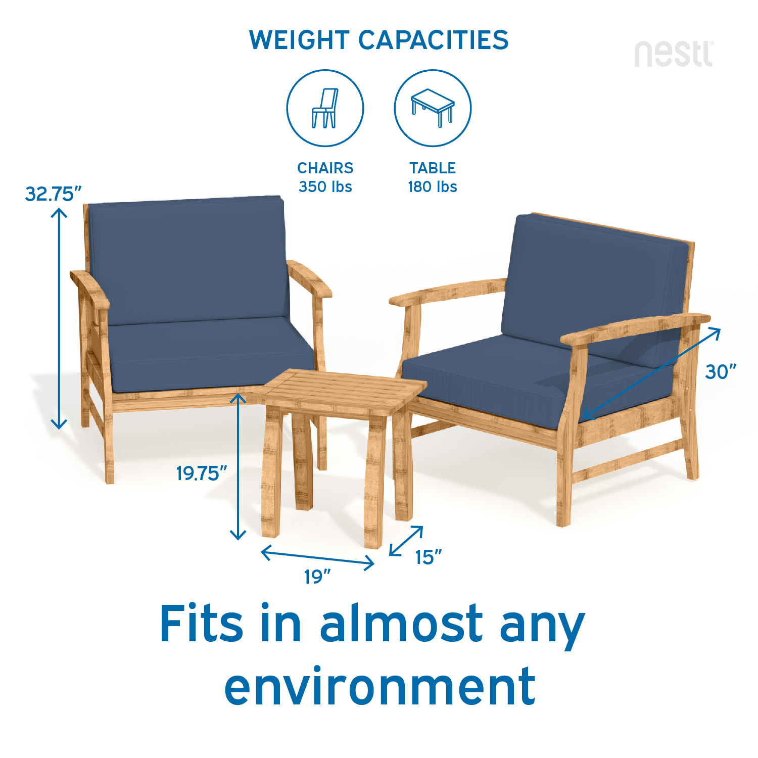 3 Piece Patio Bistro Furniture Wood Conversation Set