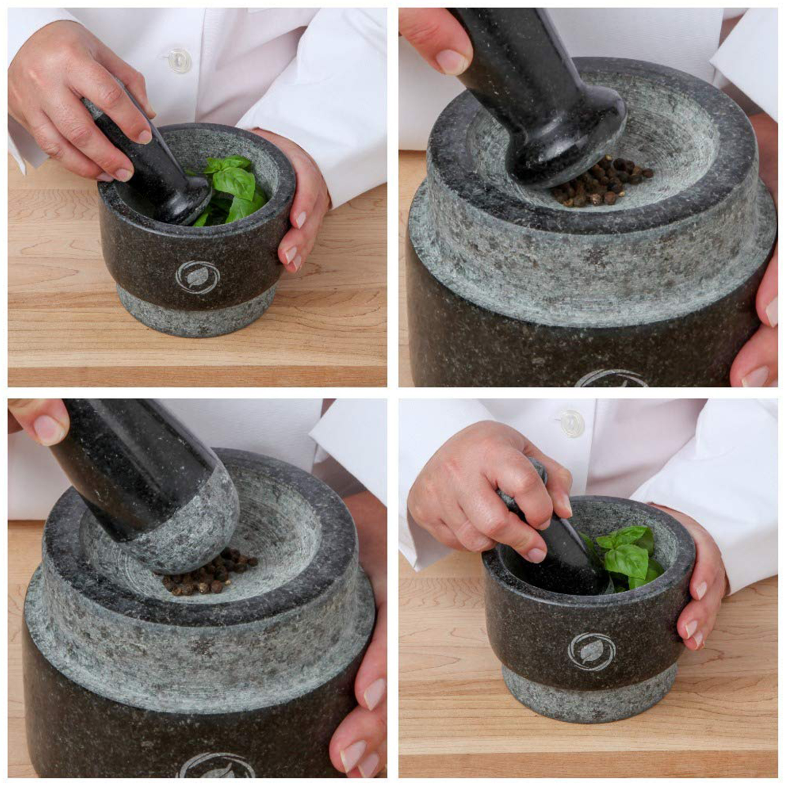 Mortar and Pestle Large Set - Laevo Black Granite Stone Spice Grinder, 2.1 Cup Capacity, 5.5 Inches - Reversible Molcajete Mexicano - Guacamole, Spices - Large Mortar and Pestles Set