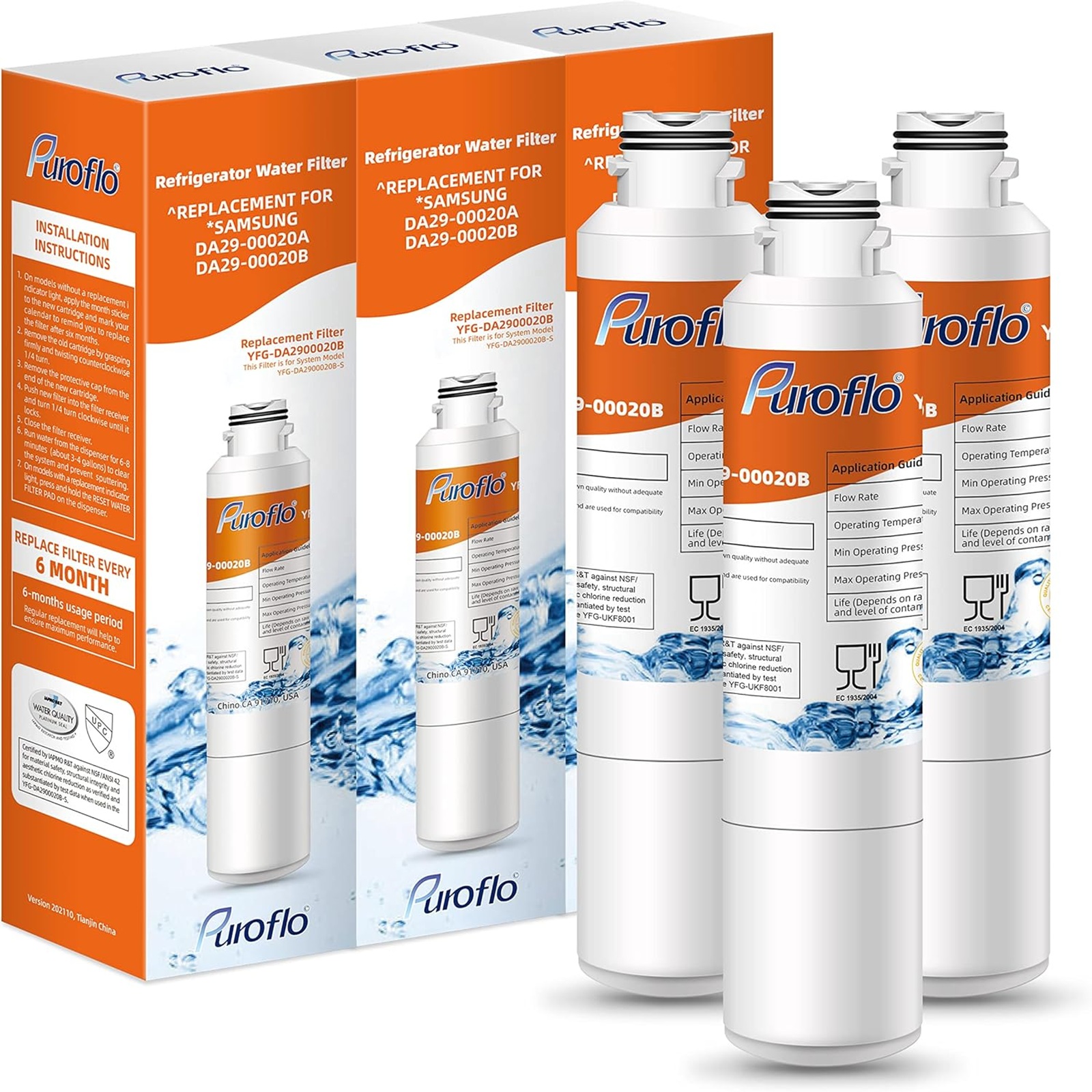 DA29-00020B Replacment for Samsung Water Filter, Compatible w/HAF-CIN/EXP, RF263BEAESR, RF28HFEDBSR, RF263TEAESG, RF28HDEDBSR, RF4287HARS, RF4267HARS, HAF-CIN Refrigerator Water Filter 3PACK