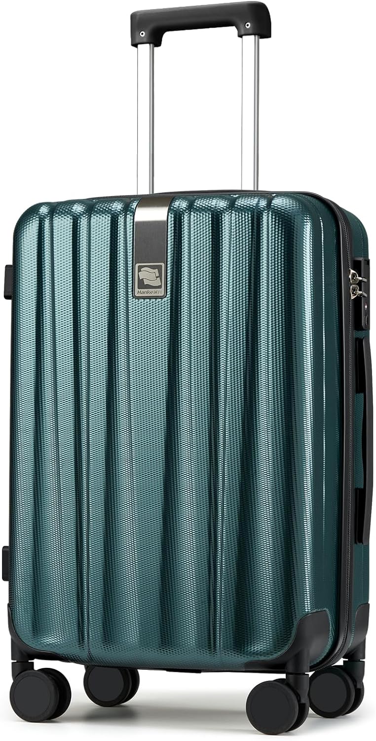 Hanke 24 Inch Checked Luggage - PC Hard Shell Suitcase with Aluminum Frame - Green