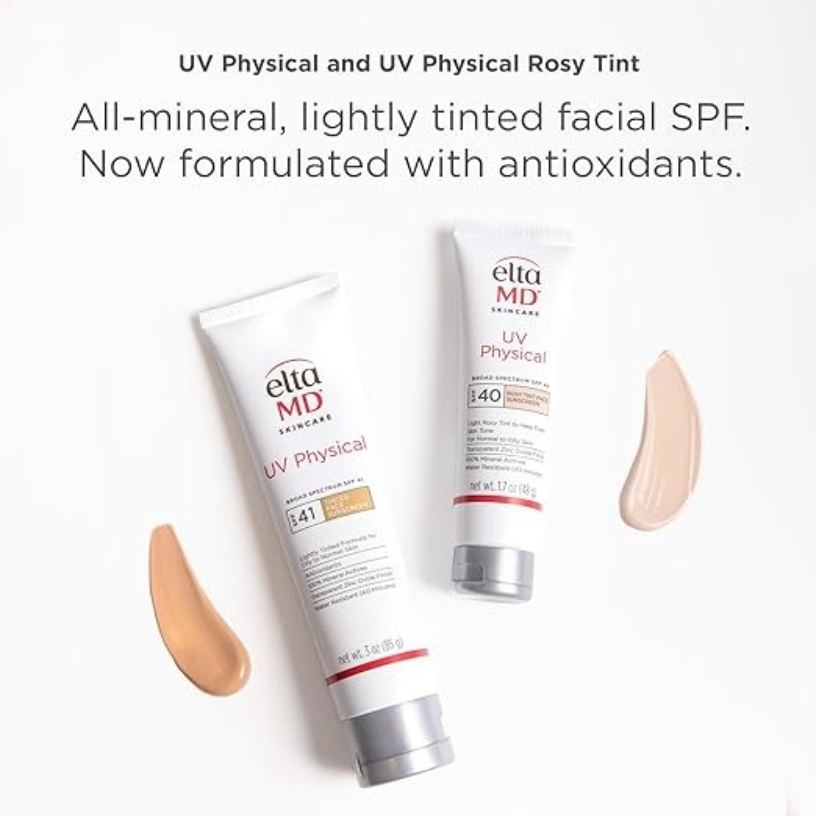EltaMD UV Physical Tinted Sunscreen for Face, 100% Mineral Active Sunscreen - Rosy Tinted (Fair Skin) 1.7oz