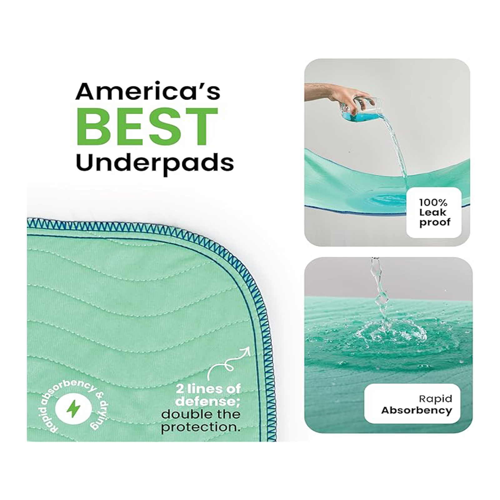IMPROVIA® Washable Underpads, 34" x 52" (Pack of 2) - Heavy Absorbency Reusable Incontinence Pads for Kids, Adults, Elderly, and Pets - Waterproof Protective Pad for Bed, Couch, Sofa, Furniture, Floor