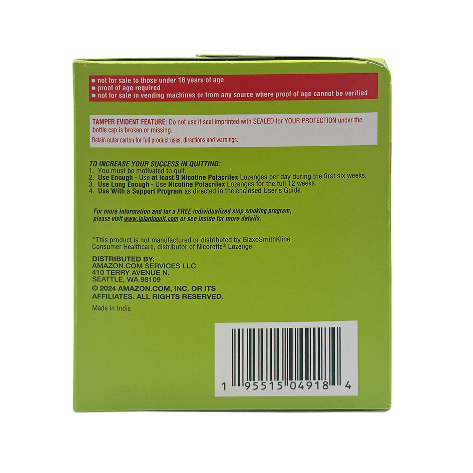 Amazon Basic Care Nicotine Lozenge - 4mg - 144ct