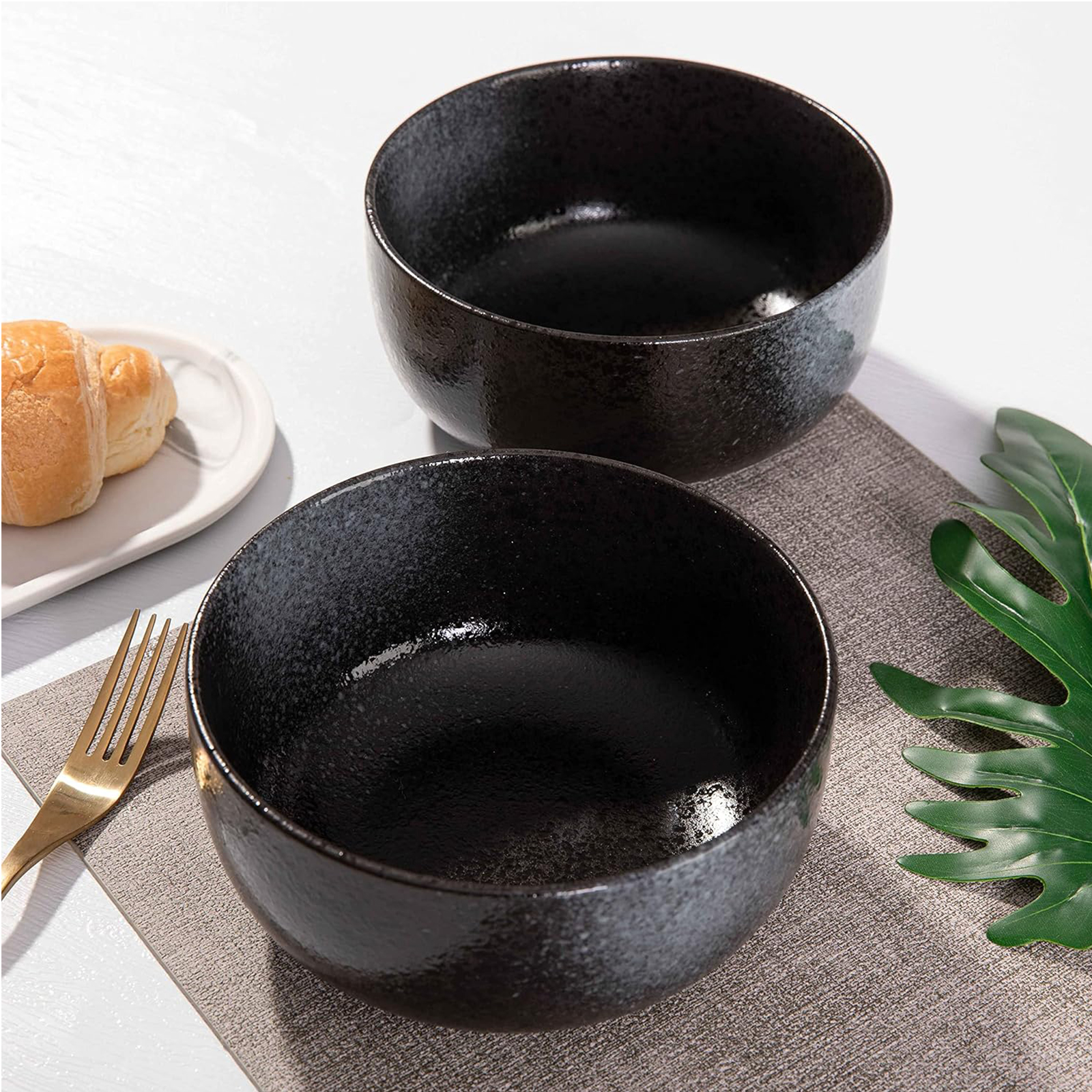 S&Q'S CERAMICS Soup Bowls - 36 Ounce Ceramic Bowl Set, Kitchen Bowls for Large Cereal, Noodle, Soup, Breakfast, Microwave and Dishwasher Safe, [Set of 4], Black and Grey