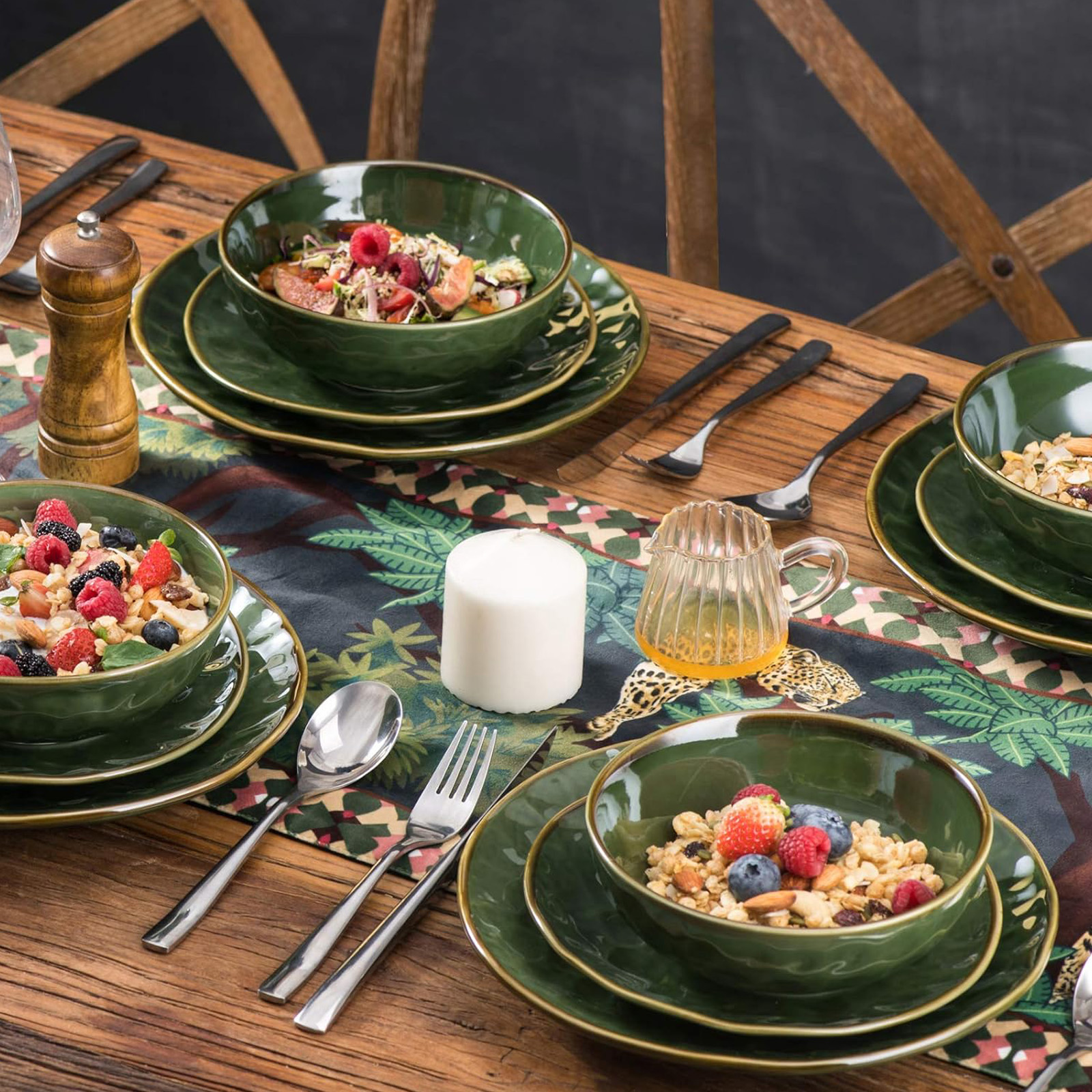 vicrays Ceramic Pasta Bowls Set, 32 Ounce Soup Bowls, Set of 6 (Green)