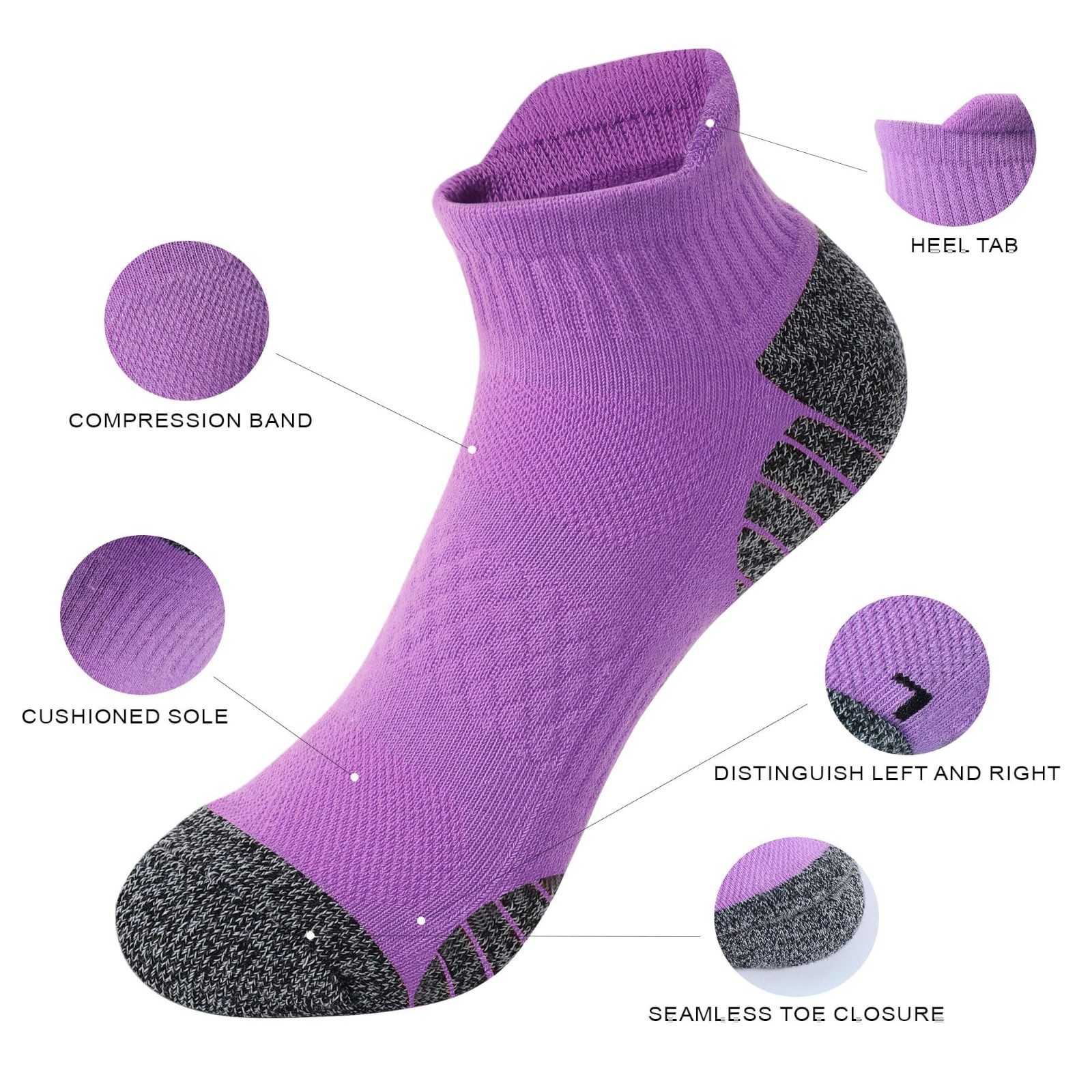 HONEYSEA 6 Pairs Ankle Socks for Women - Athletic Running Socks Breathable Mesh with Heel Pull Tab for Easy on (Large)