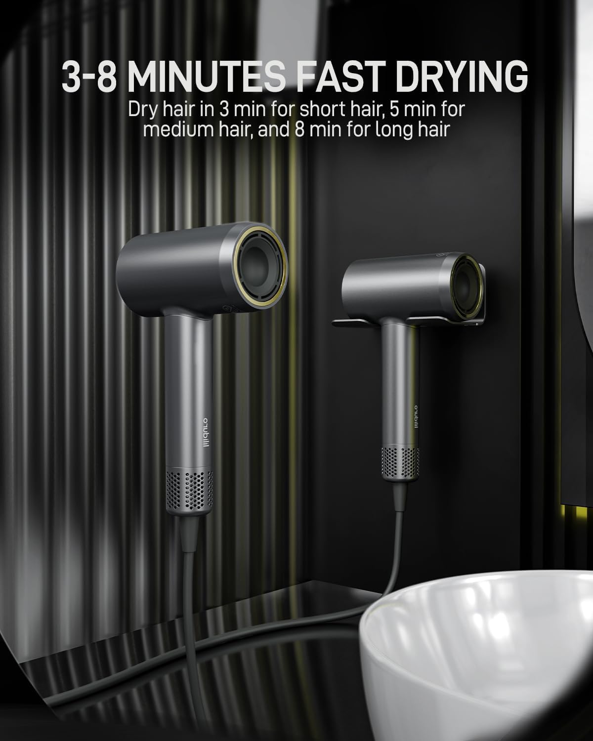 liliduro High Speed Hair Dryer 110000 RPM Negative Ionic Mini Travel Blow Dryer Lightweight Portable 1400W Smoothing Nozzle