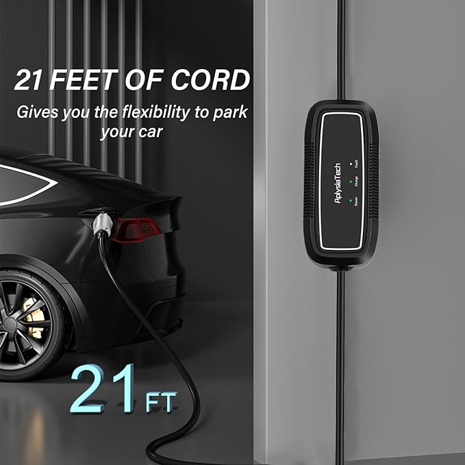 Level 1+2 EV Charger, 16Amp 110-240V, Portable SAE J1772 Electric Car Charger, Plug-in EV Charging Station for Home,21 Ft Level 2 Charger Cable NEMA 6-20Plug(Tesla Need Adapter)