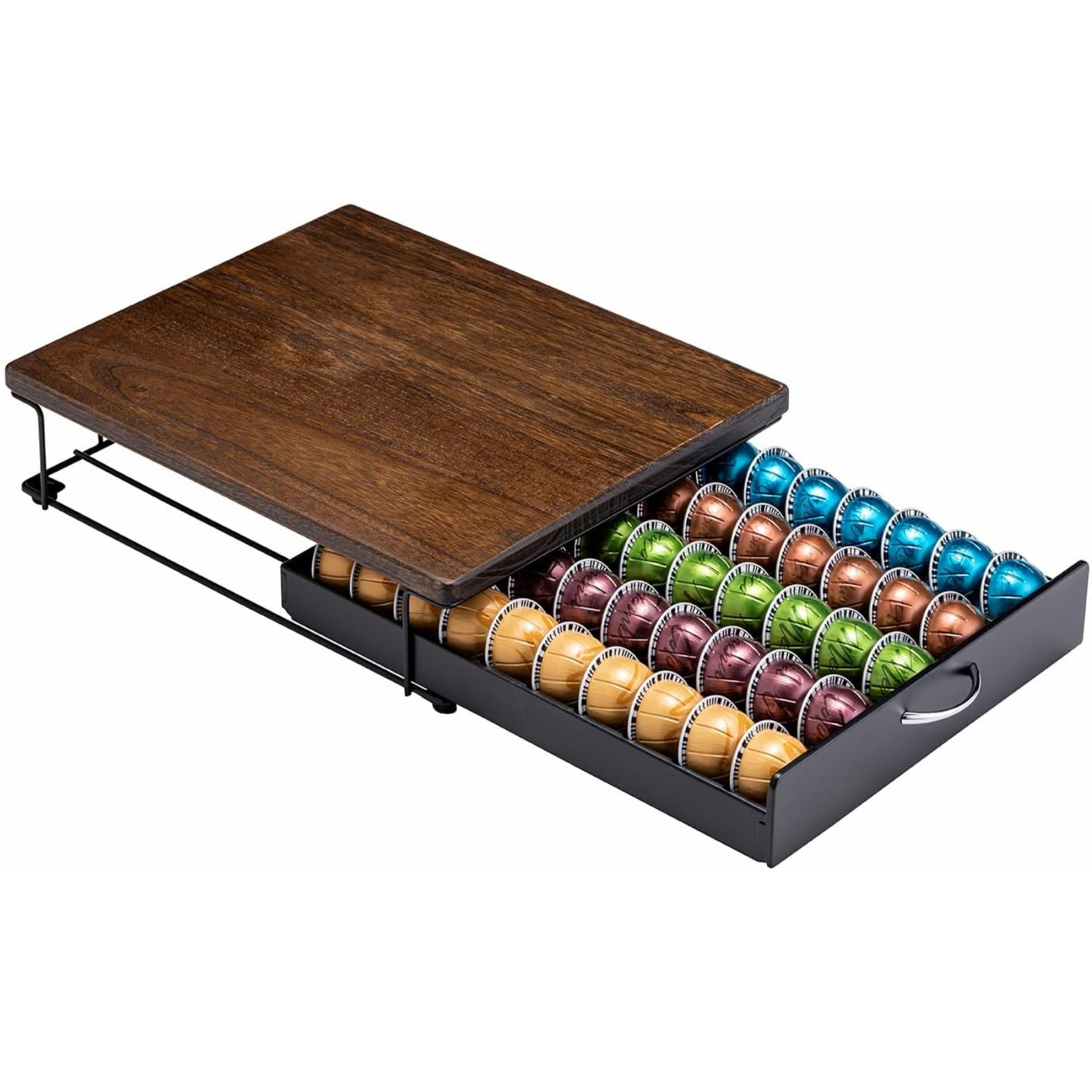 Flagship for Nespresso Pod Holder Vertuo Pod Drawer Coffee Pod Storage for Vertuo Pod with Elegant Wood Top(50 Pods Capacity)