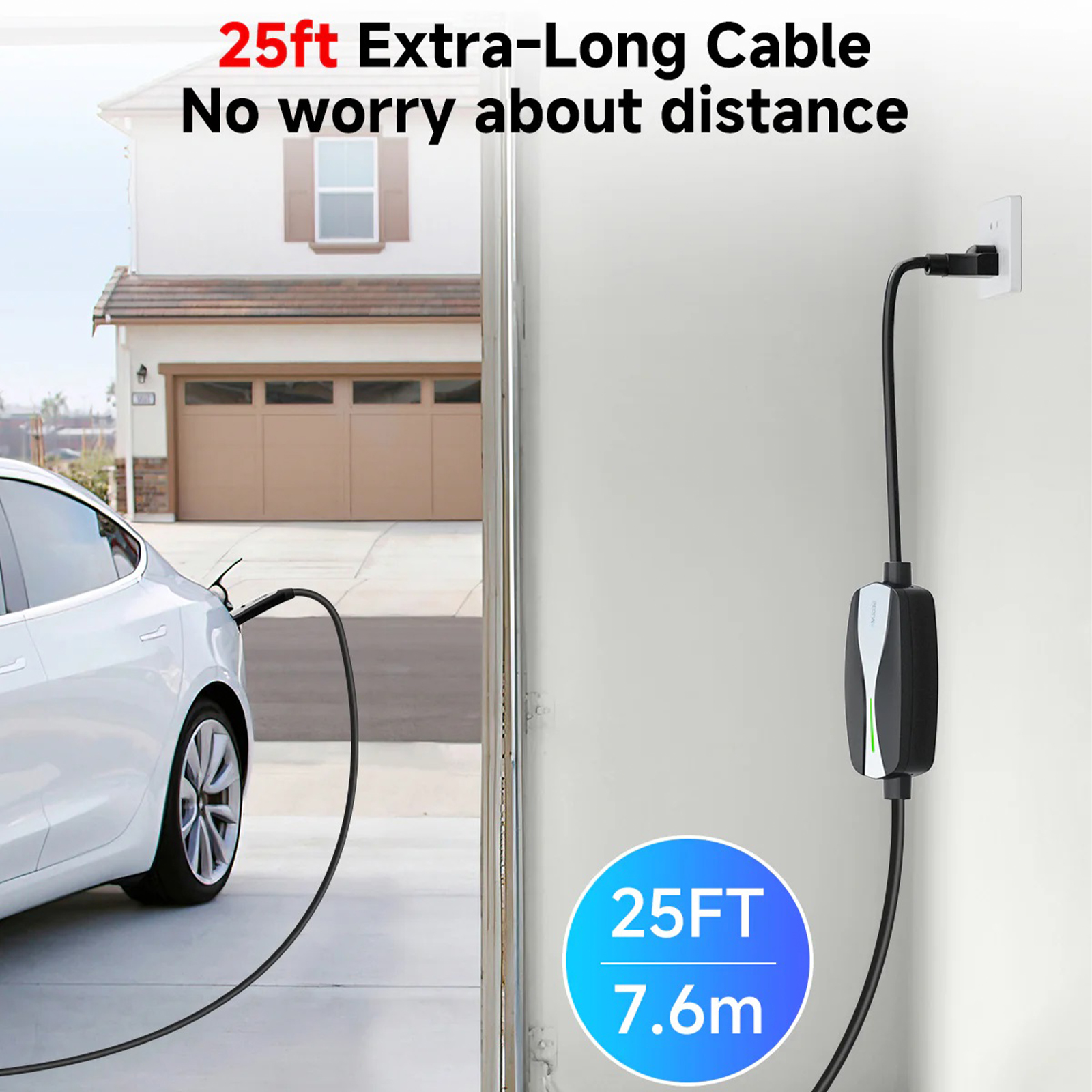 Seguma Level 1/2 Portable EV Charger For Tesla 16Amp NACS Car Charger