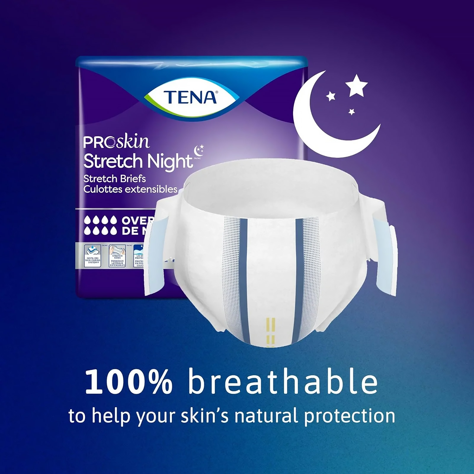 TENA ProSkin Overnight Protection Incontinence Briefs, L / XL, 12 Count