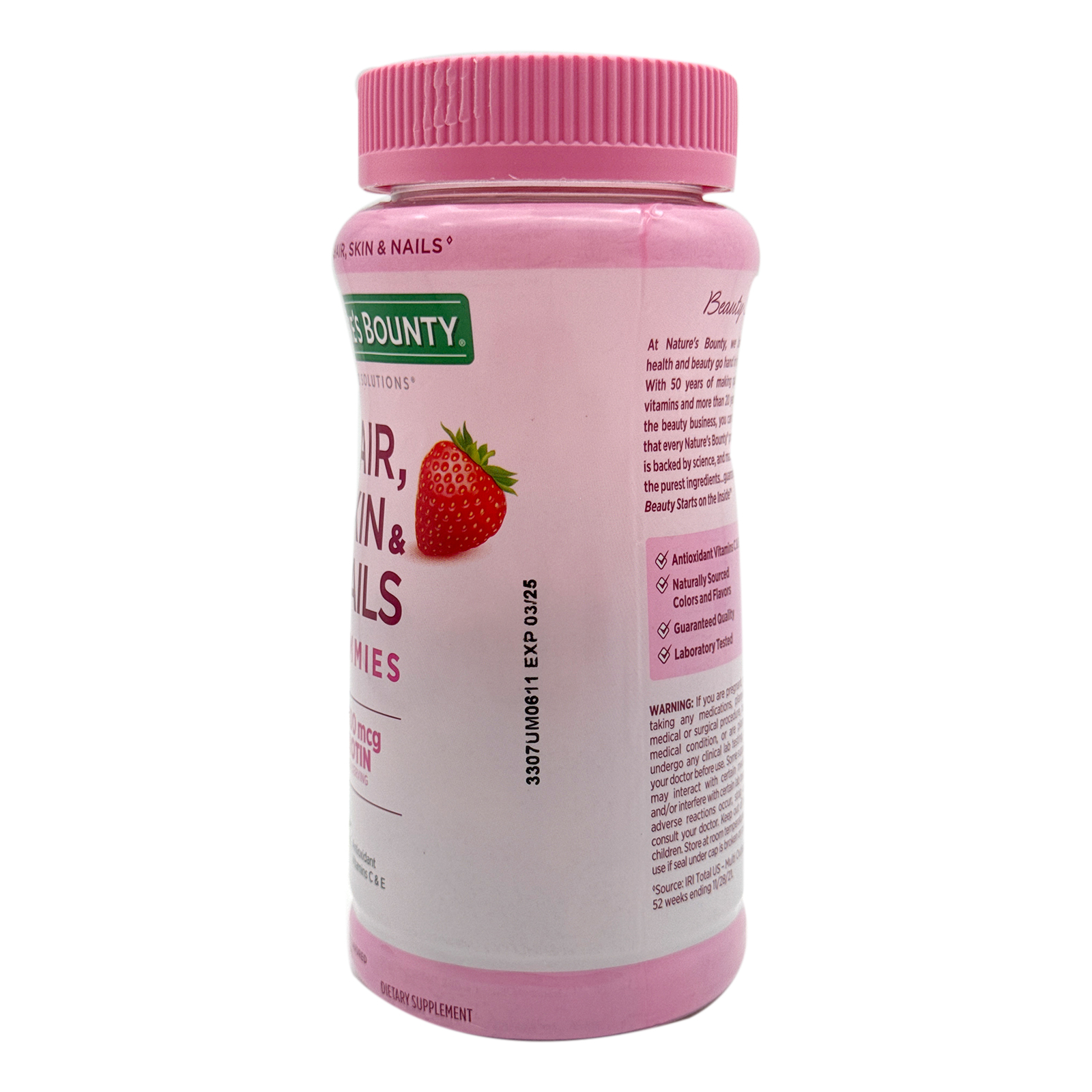 Nature's Bounty Optimal Solutions Hair, Skin & Nails Vitamin Gummies with 2500 mcg Biotin - Strawberry Flavored - 80 Count