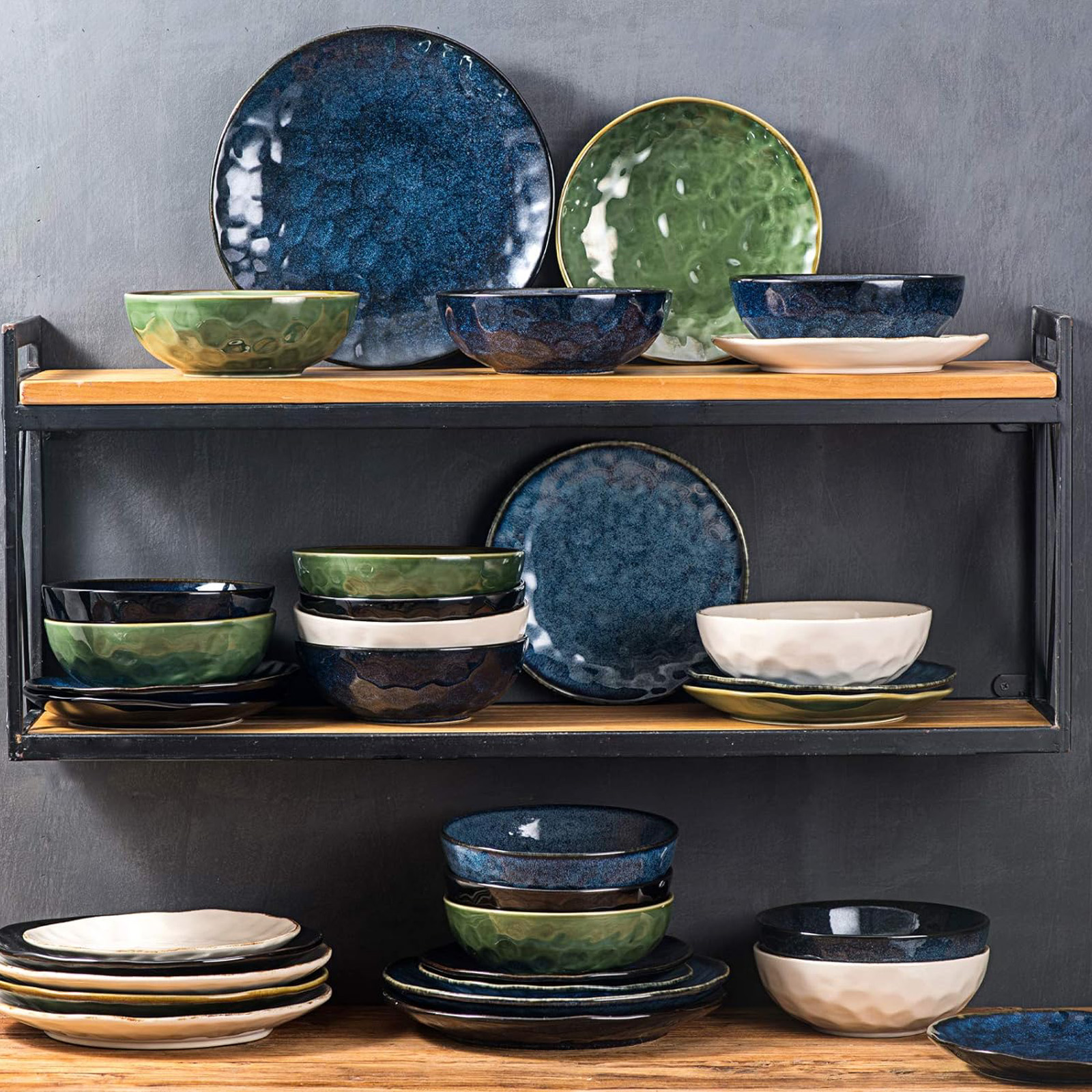 vicrays Ceramic Pasta Bowls Set, 32 Ounce Soup Bowls, Set of 6 (Green)