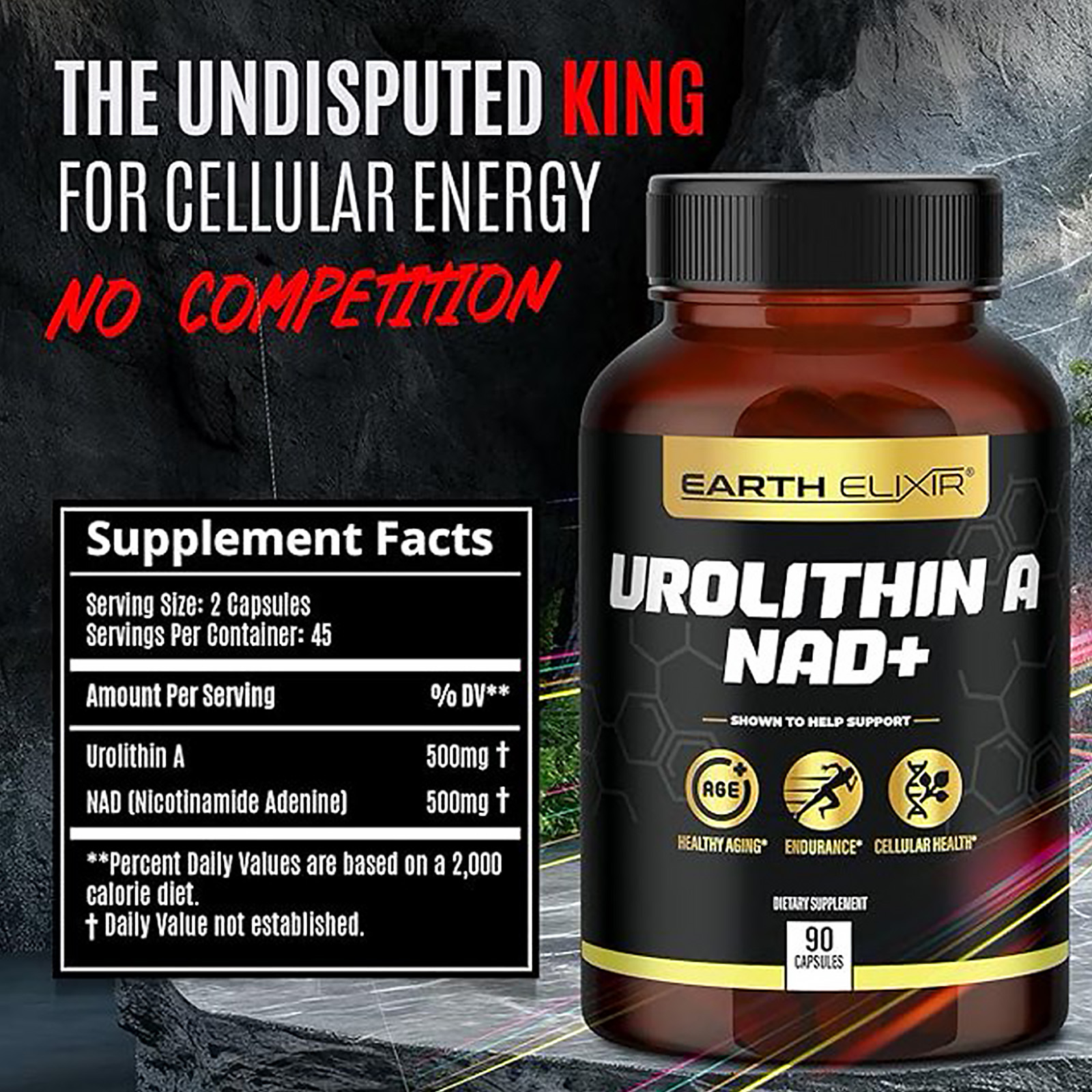 Earth Elixir Urolithin A & NAD Supplement (90 Capsules) Nicotinamide Riboside