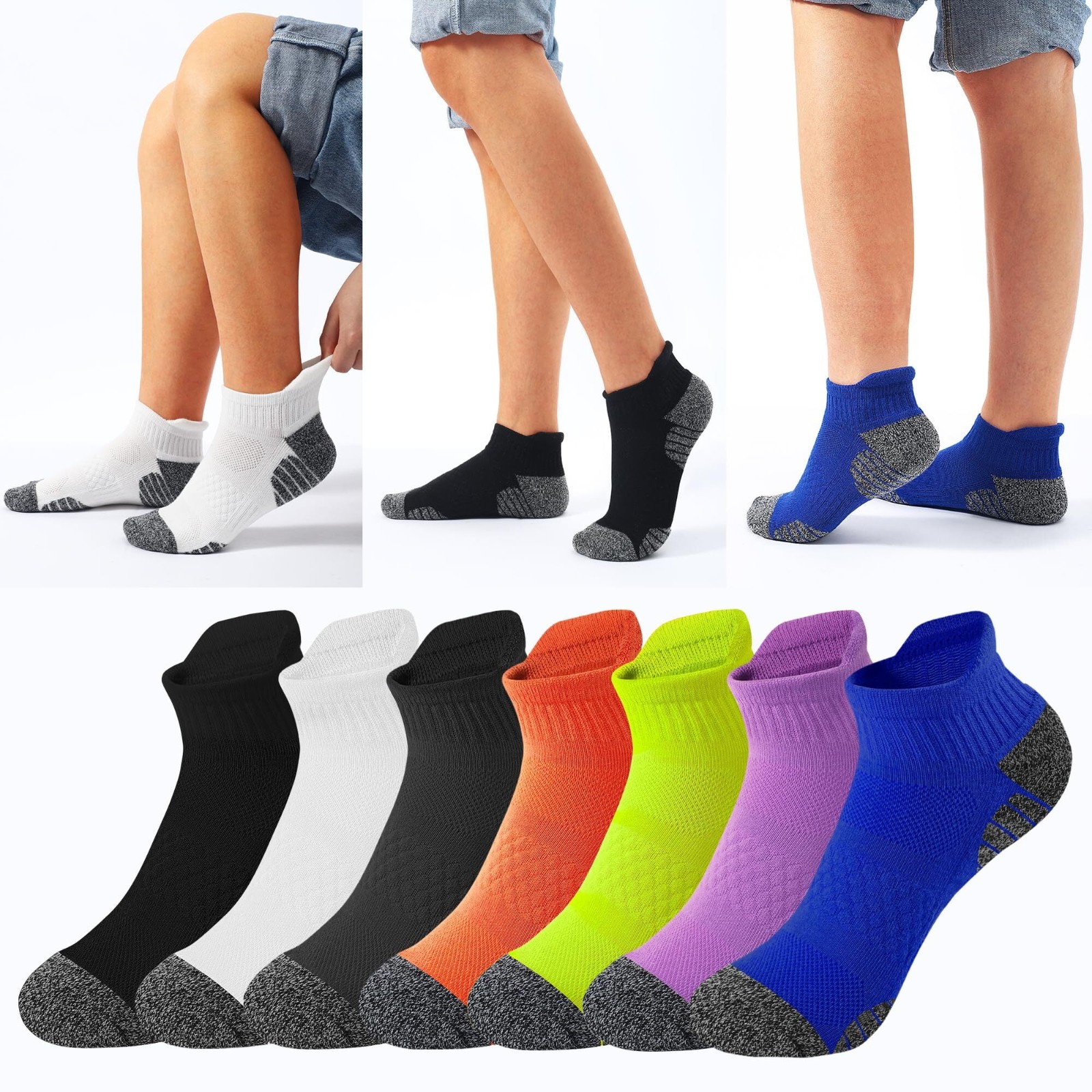 HONEYSEA 6 Pairs Ankle Socks for Women - Athletic Running Socks Breathable Mesh with Heel Pull Tab for Easy on (Large)